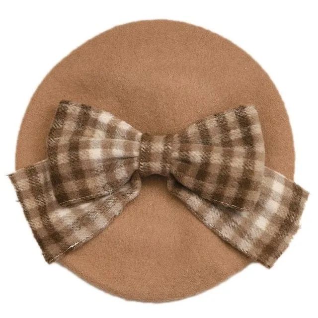 Mori Girl Plaid Bow Beret