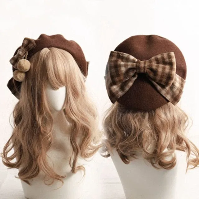 Mori Girl Plaid Bow Beret