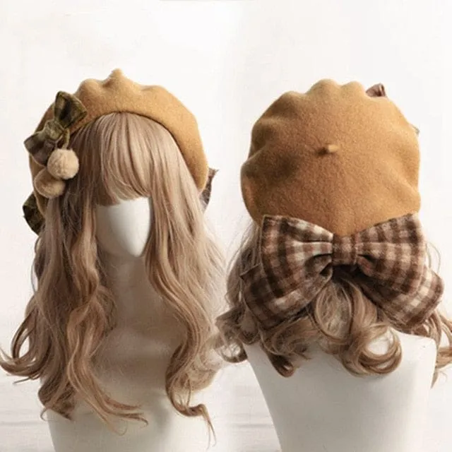 Mori Girl Plaid Bow Beret