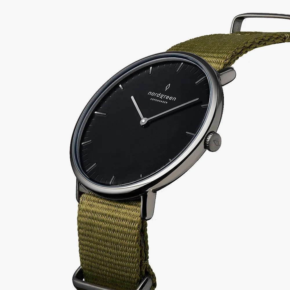 Native - BUNDLE Black Dial Gun Metal | Gun Metal Mesh / Olive Green Nylon / Black Leather Strap