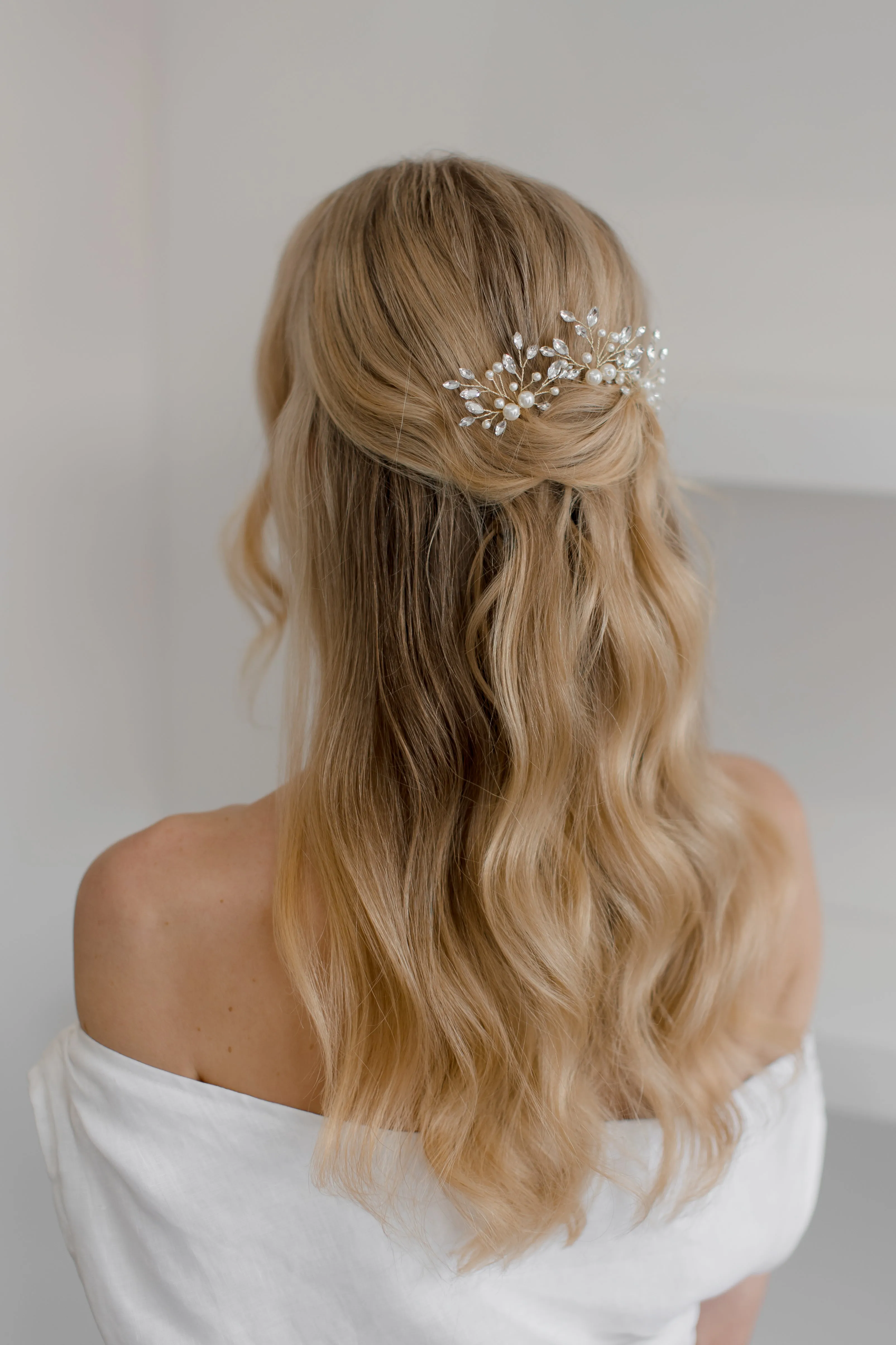 Navette Crystal & Pearl Bridal Hair Pin Trio