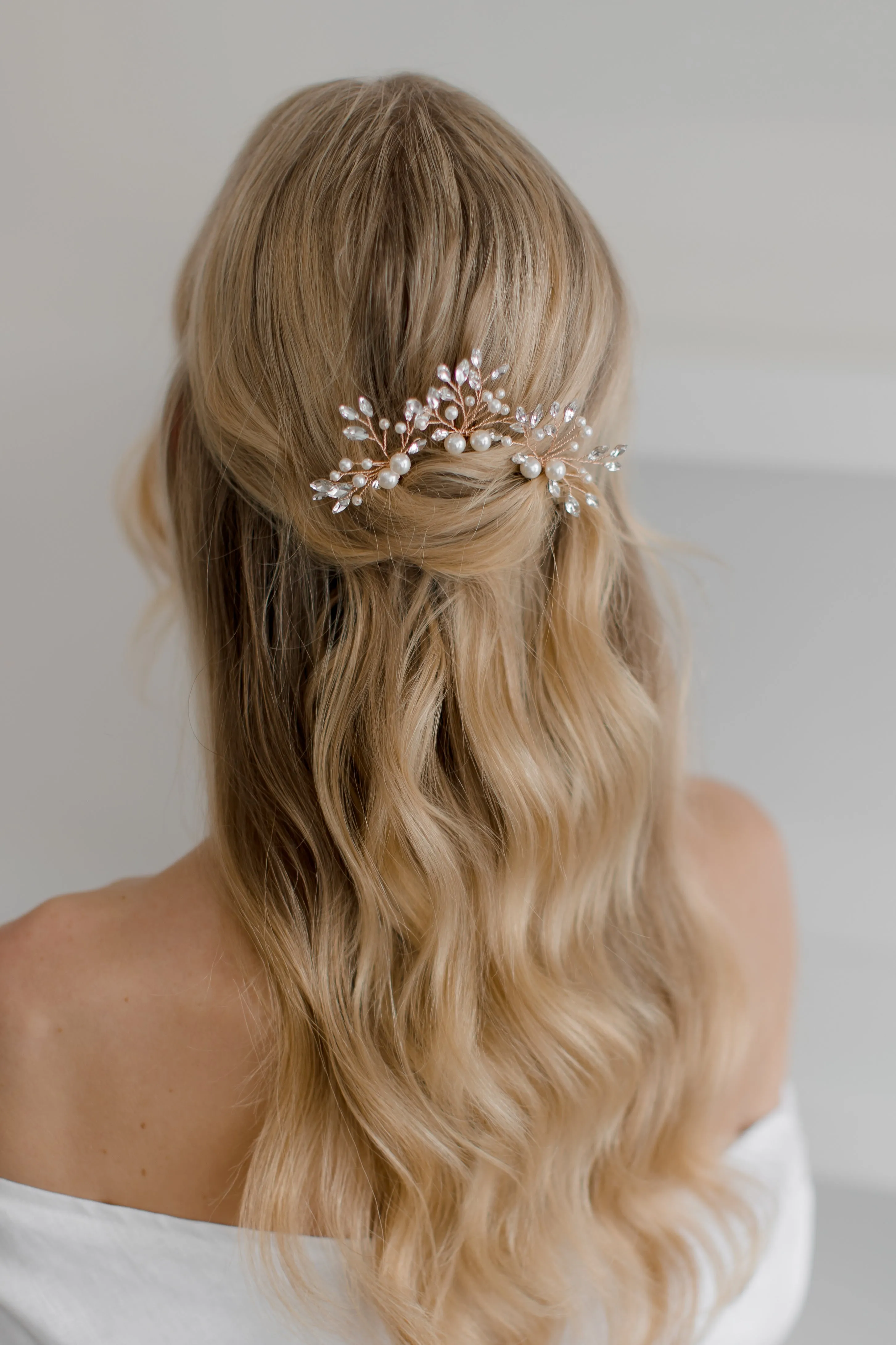 Navette Crystal & Pearl Bridal Hair Pin Trio