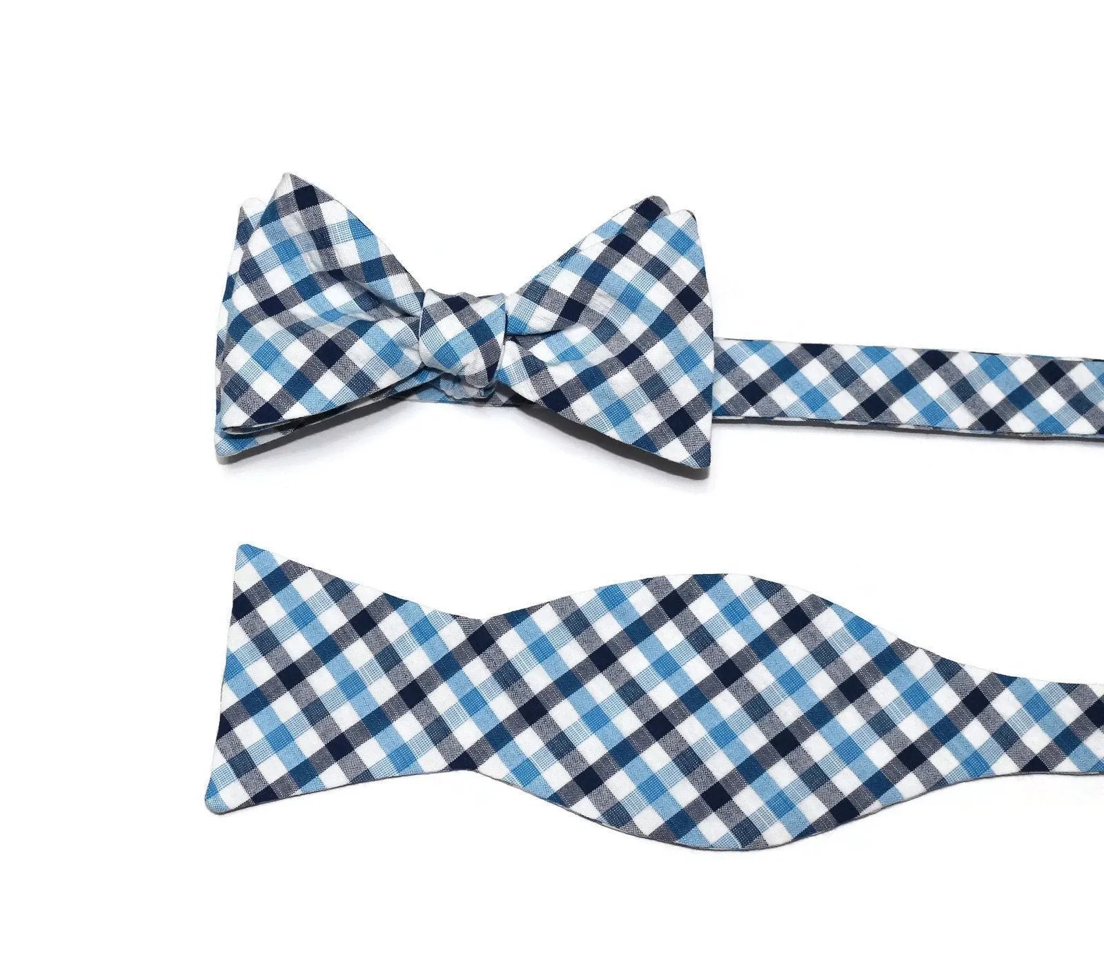 Navy & Blue Seersucker Plaid Bow Tie