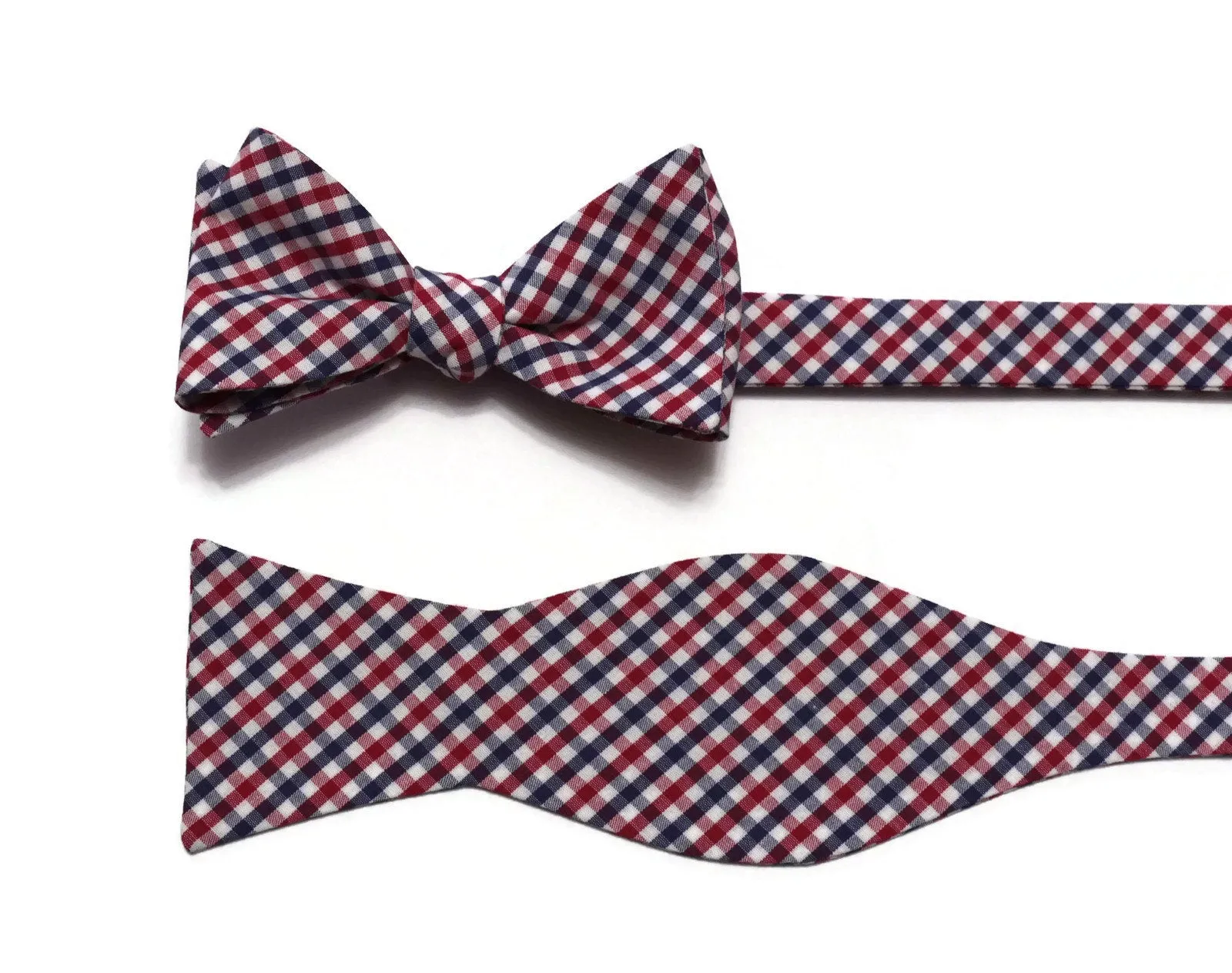 Navy & Red Tattersall Check Bow Tie