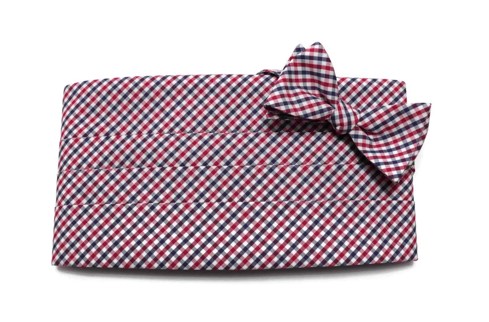 Navy & Red Tattersall Check Cummerbund & Bow Tie