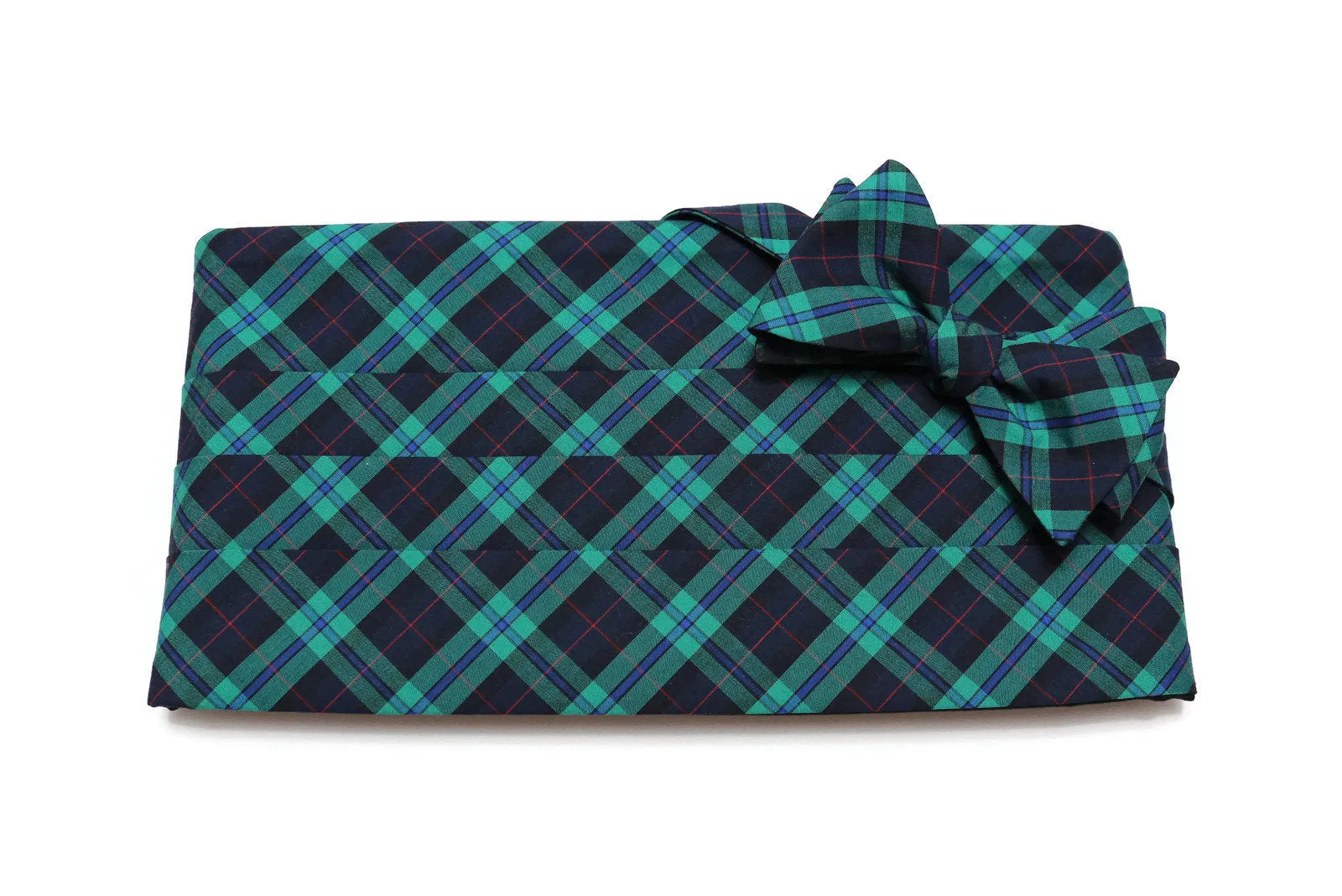 Navy, Green & Red Tartan Plaid Cummerbund & Bow Tie