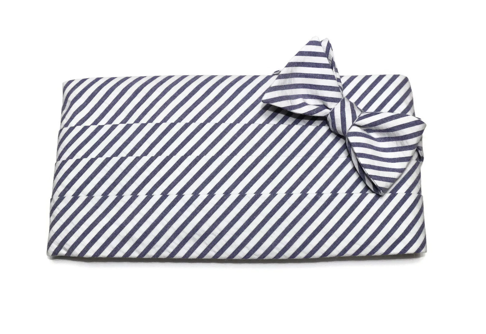 Navy Seersucker Cummerbund & Bow Tie