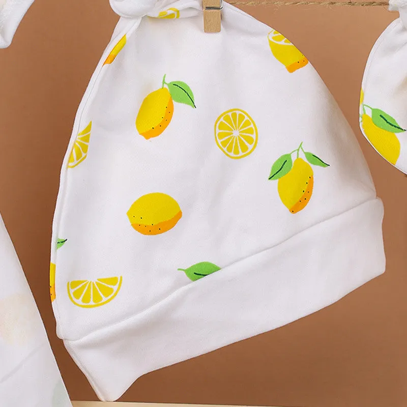 New Born Baby Essential Gift Set | Organic Cotton | Printed Lemon | Set of 6