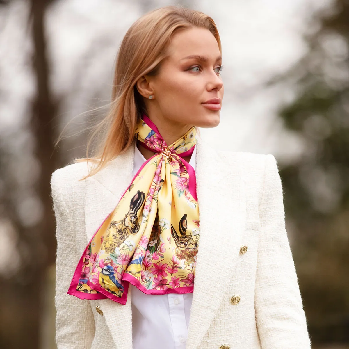 Oopsie Daisy Buttermilk Narrow Silk Scarf