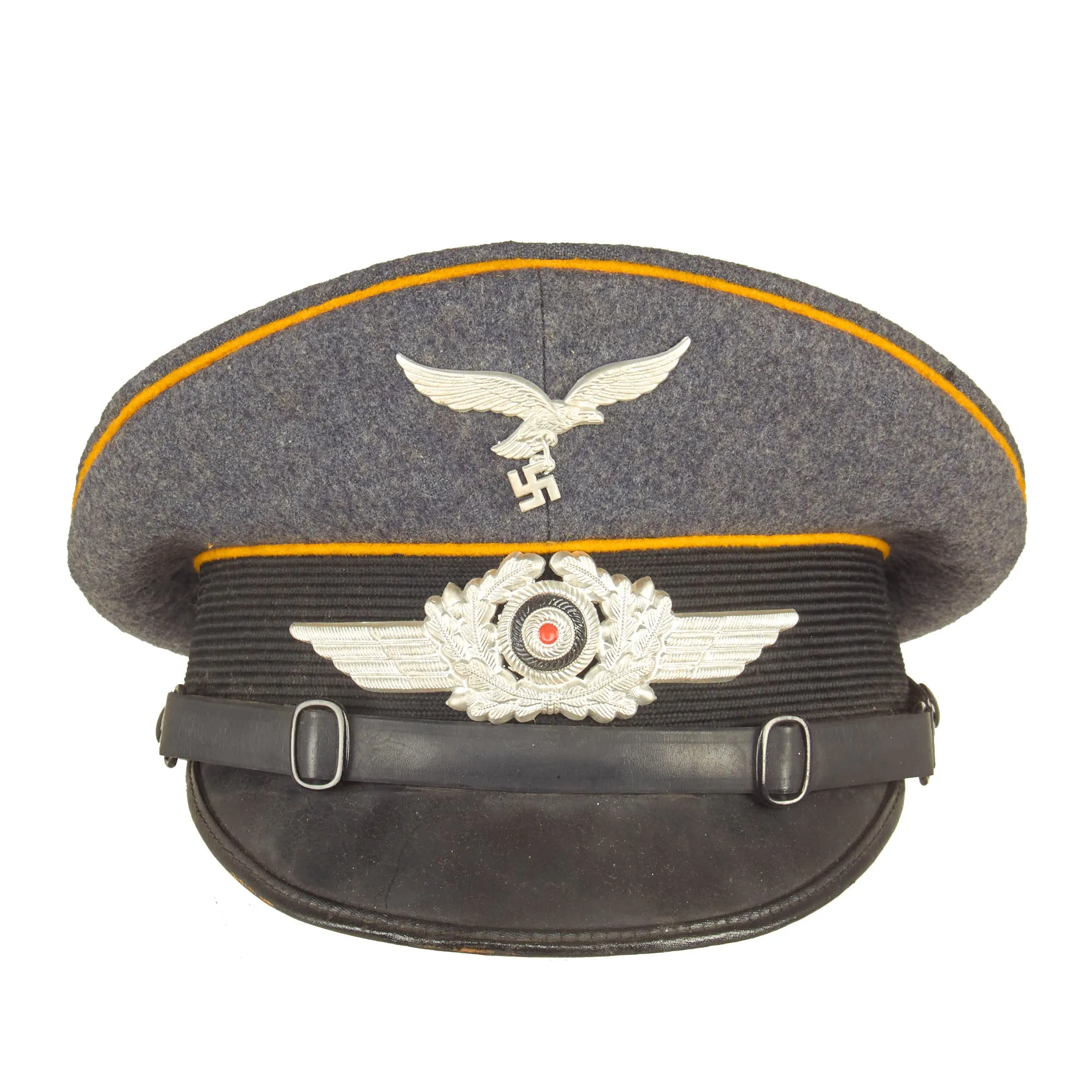 Original German WWII Luftwaffe Flight Branch 56cm EM/NCO Schirmmütze Visor Cap by EREL with Flight Group Marking - dated 1938