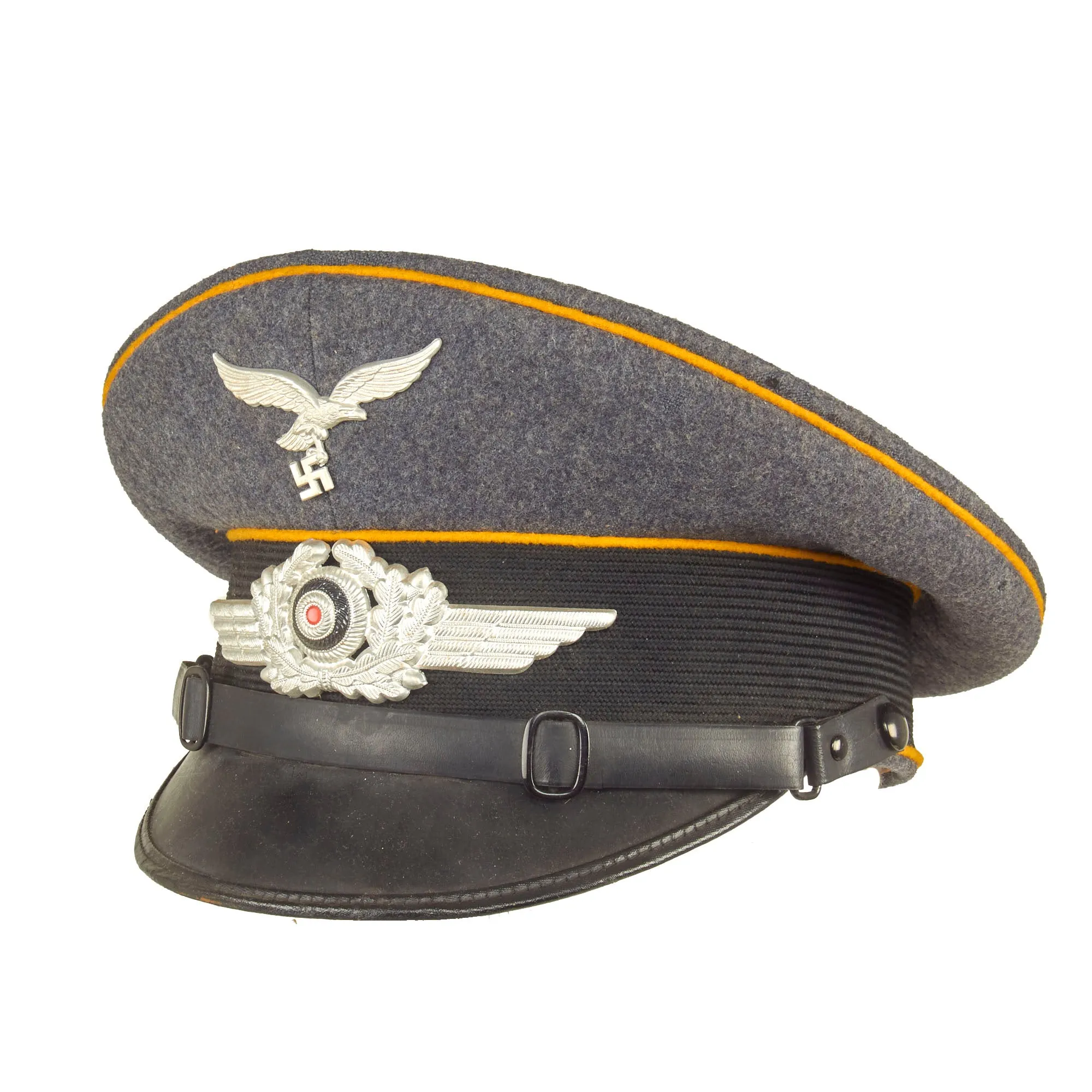 Original German WWII Luftwaffe Flight Branch 56cm EM/NCO Schirmmütze Visor Cap by EREL with Flight Group Marking - dated 1938