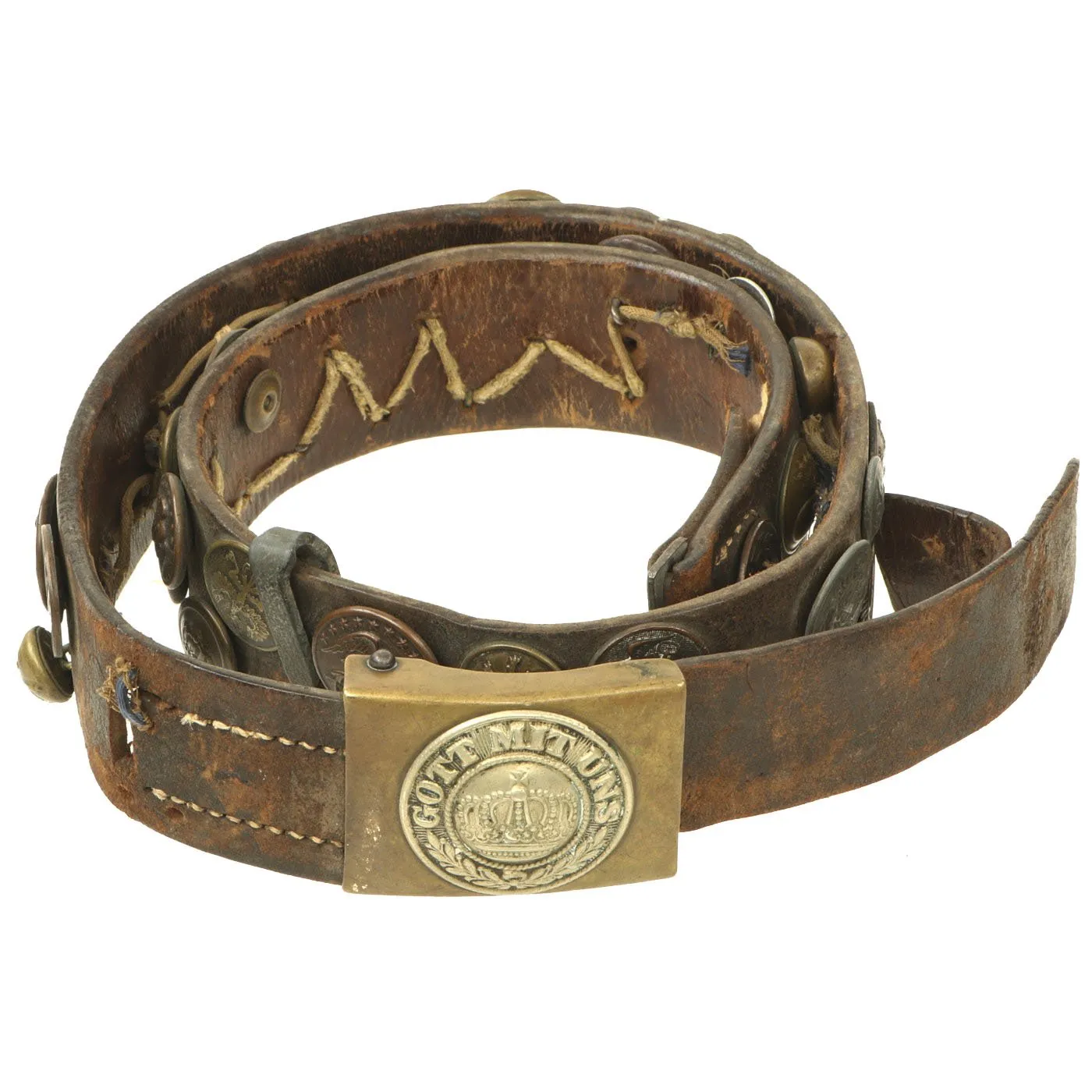 Original Imperial German WWI Hate Belt with Gott Mit Uns Prussian Buckle & 46 Attached Items