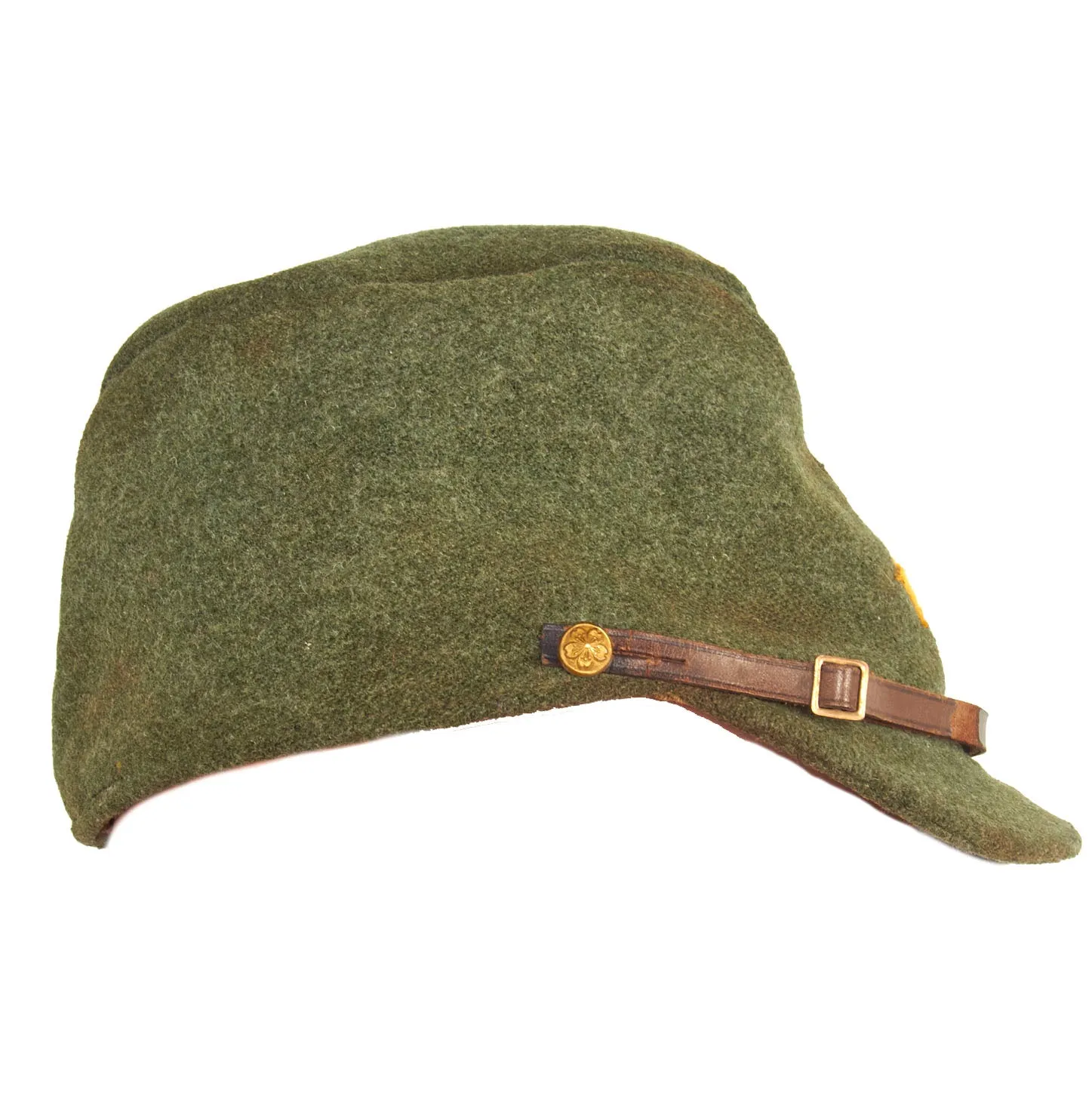 Original Japanese WWII Imperial Japanese Army Officer Green Wool Forage Cap with Kanji Ink Stamps