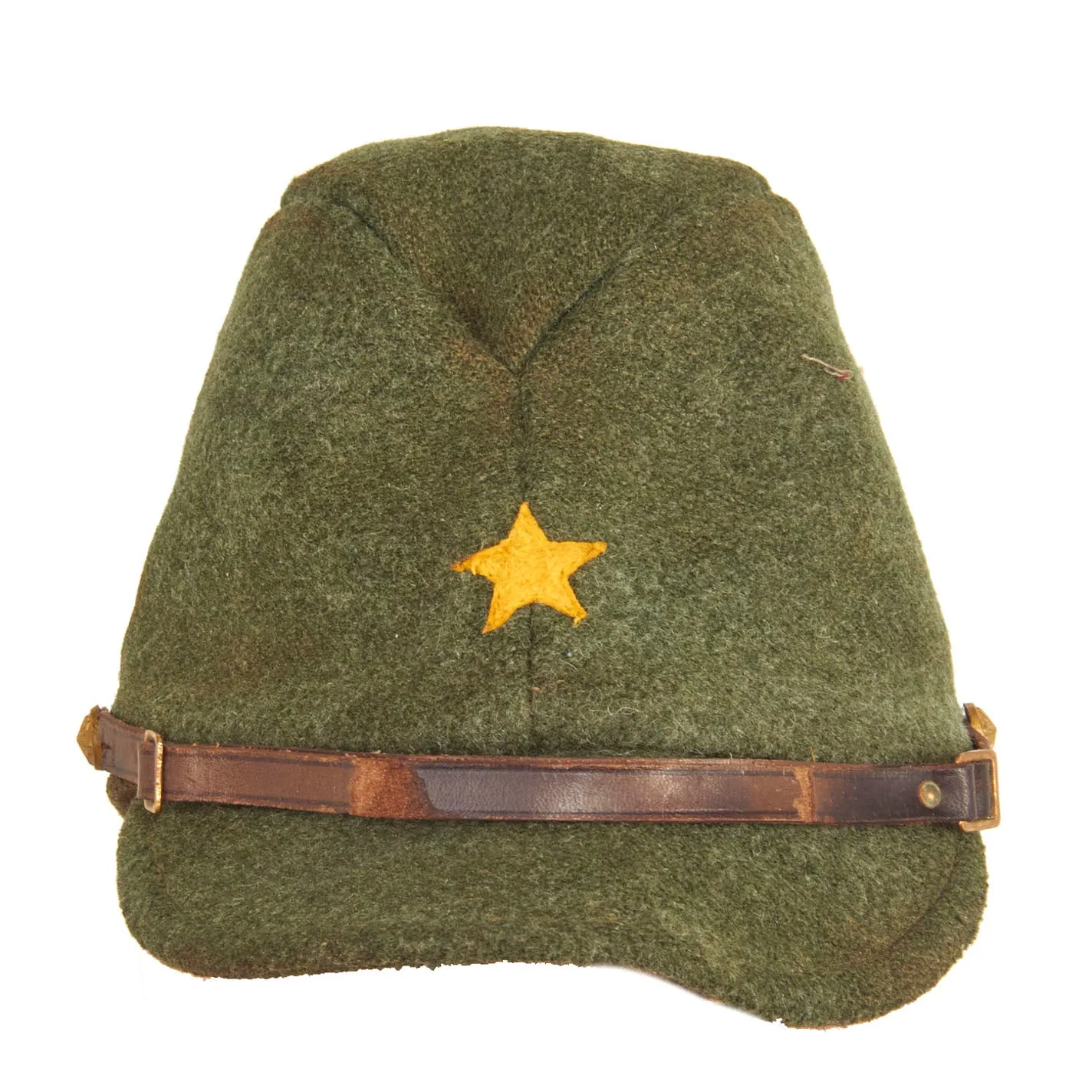 Original Japanese WWII Imperial Japanese Army Officer Green Wool Forage Cap with Kanji Ink Stamps