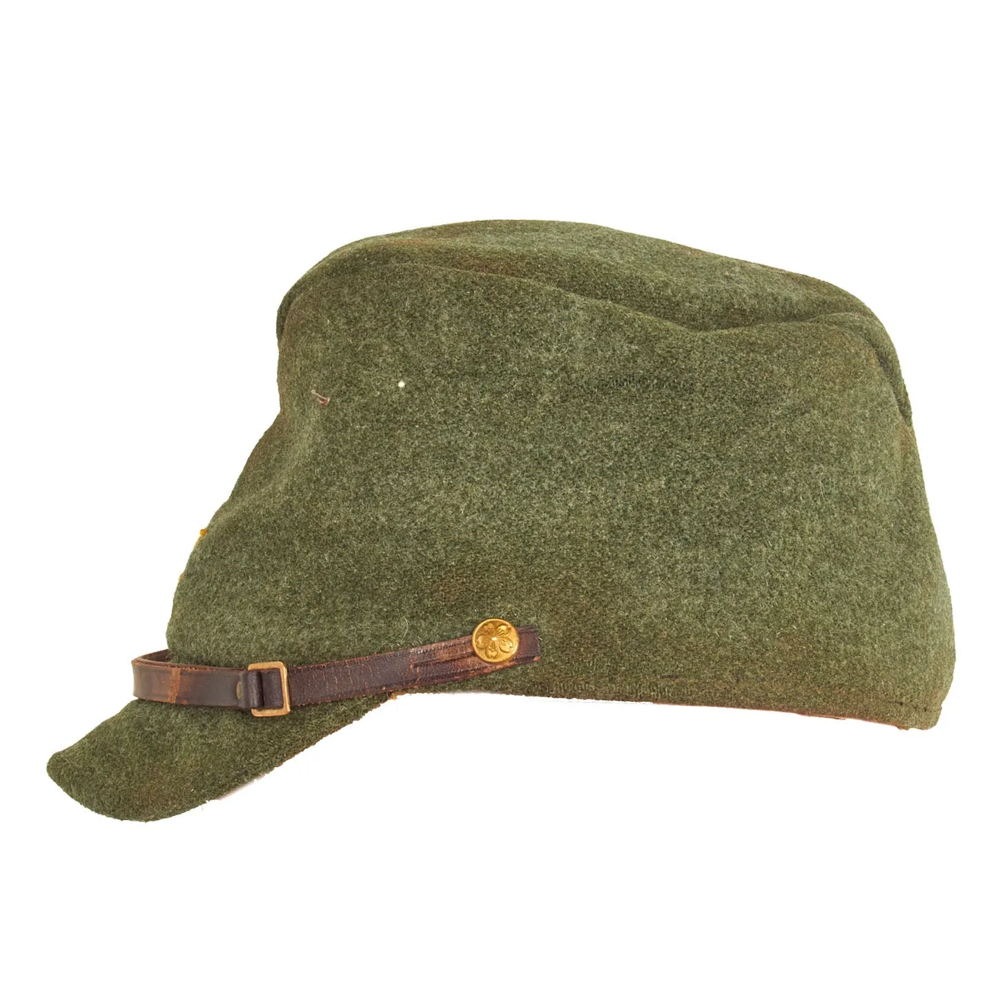 Original Japanese WWII Imperial Japanese Army Officer Green Wool Forage Cap with Kanji Ink Stamps