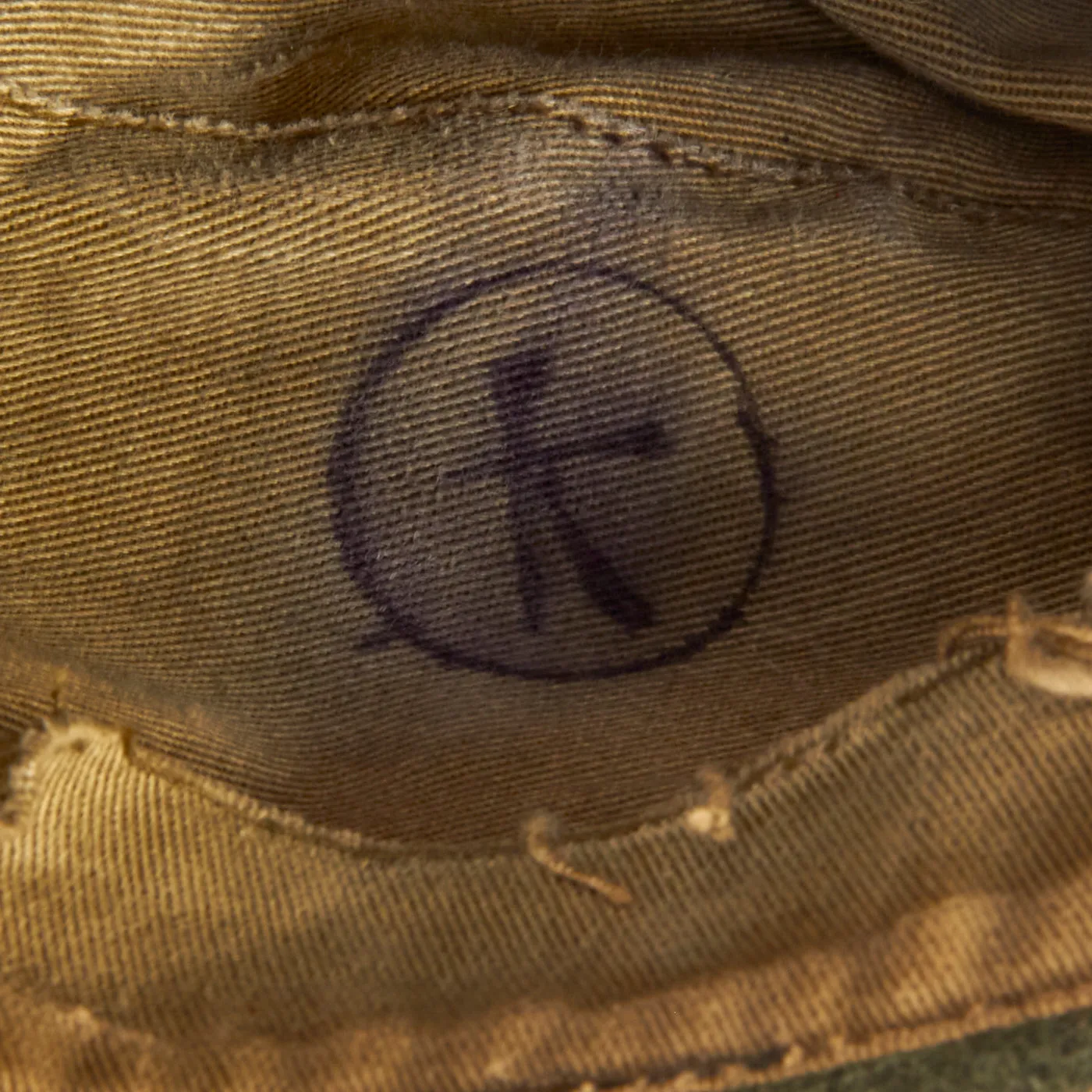 Original Japanese WWII Imperial Japanese Army Officer Green Wool Forage Cap with Kanji Ink Stamps