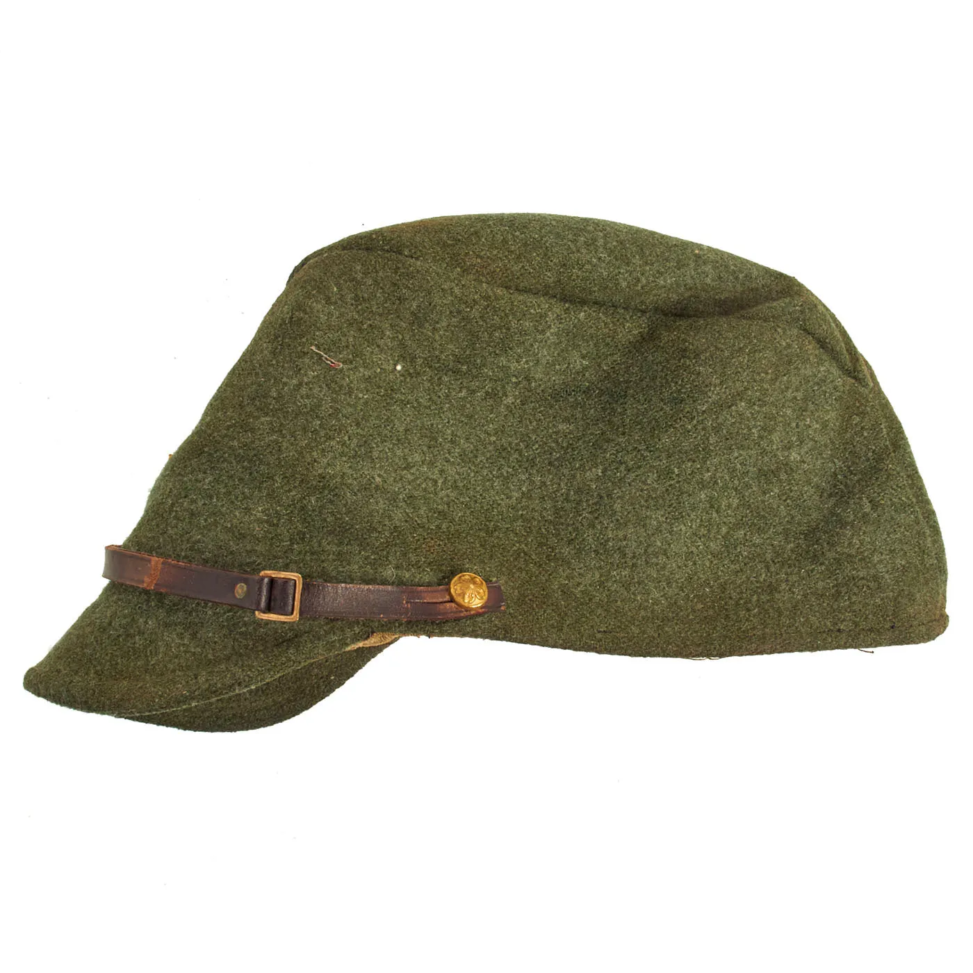 Original Japanese WWII Imperial Japanese Army Officer Green Wool Forage Cap with Kanji Ink Stamps