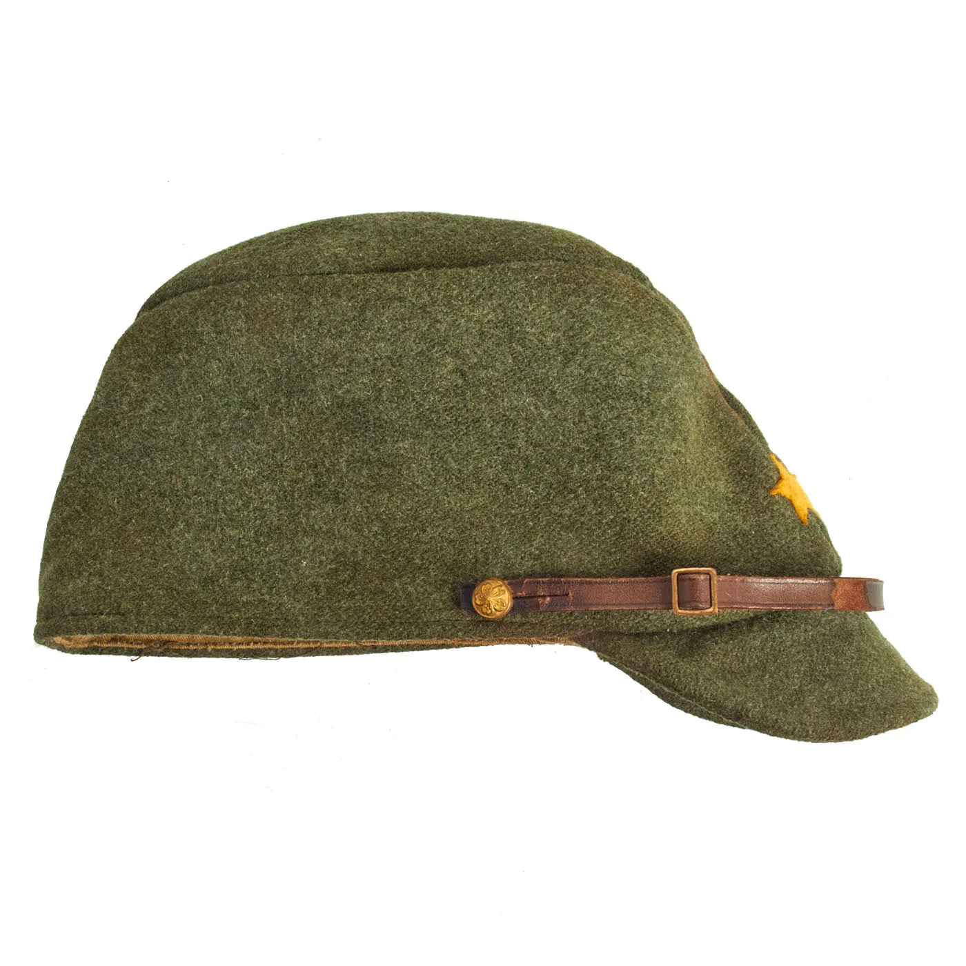 Original Japanese WWII Imperial Japanese Army Officer Green Wool Forage Cap with Kanji Ink Stamps