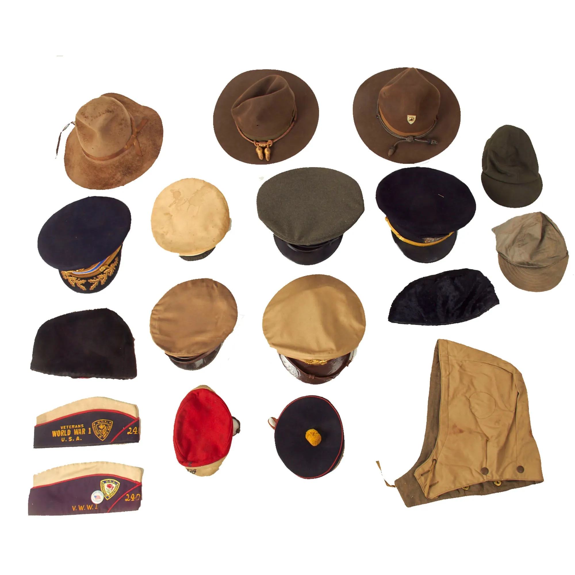 Original Post WWII American and British Military Cap and Peaked Visor Lot - 18 Items