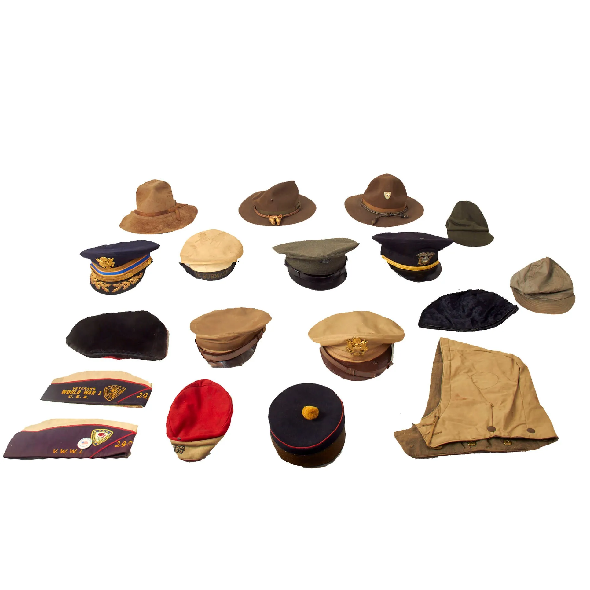 Original Post WWII American and British Military Cap and Peaked Visor Lot - 18 Items