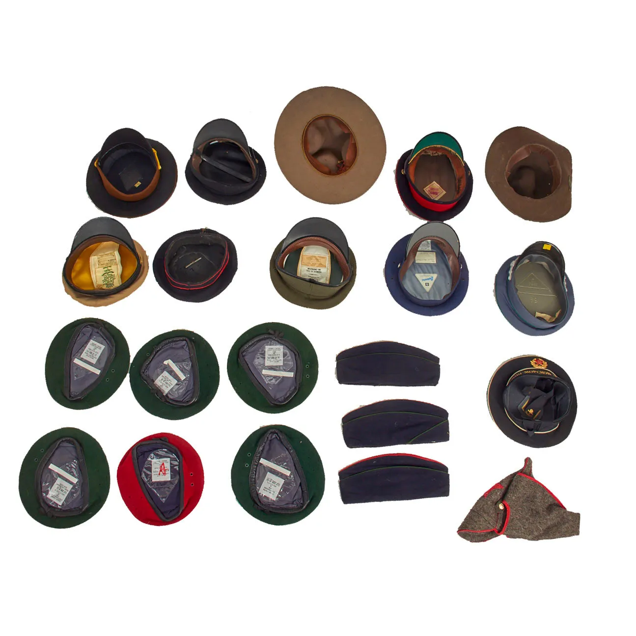 Original Post WWII American, European and Soviet Hat, Beret and Peaked Visor Lot - 20 Items