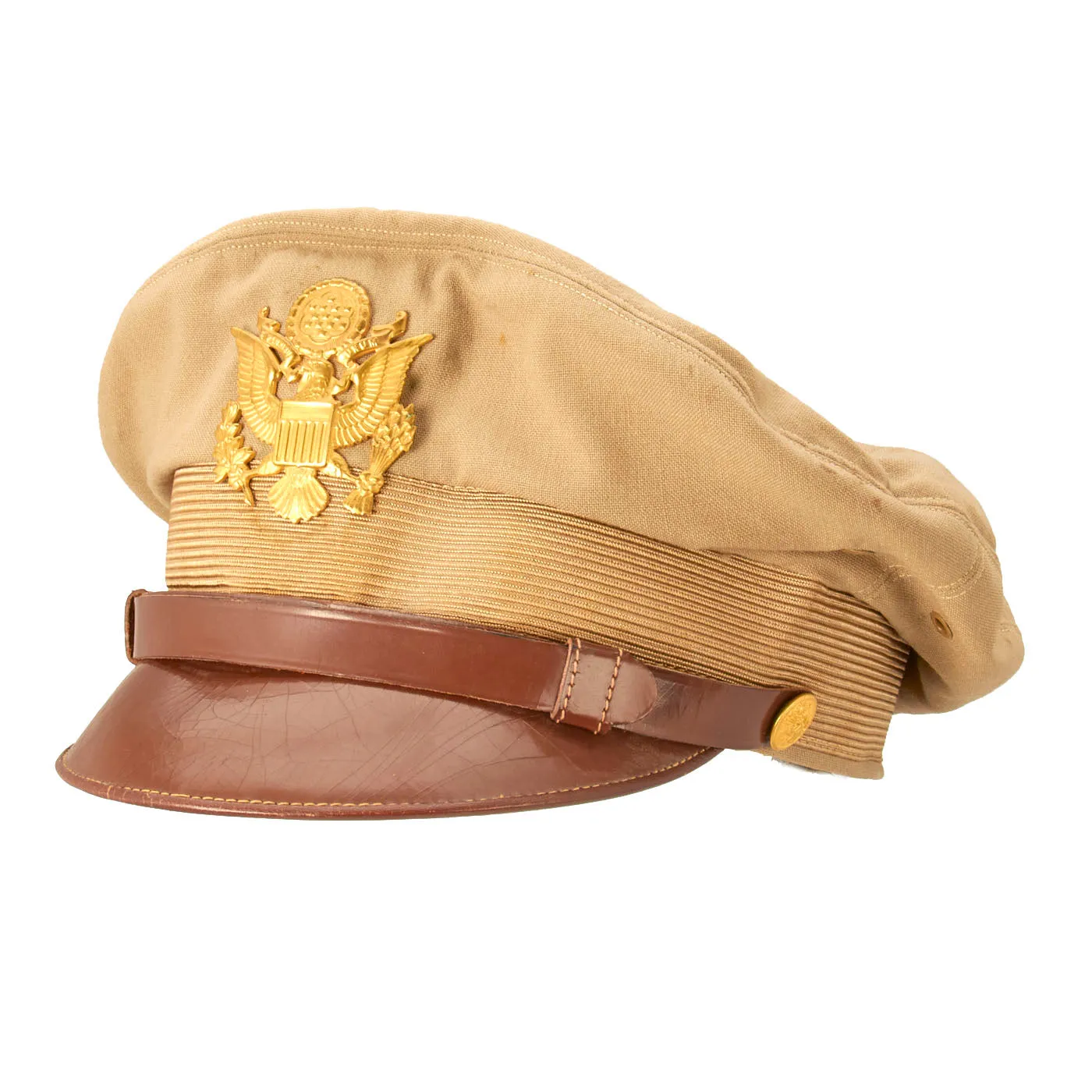 Original U.S. WWII Army Air Force Officer Tan Crusher Cap by Surefit, NYC -Named to Lt. H. London