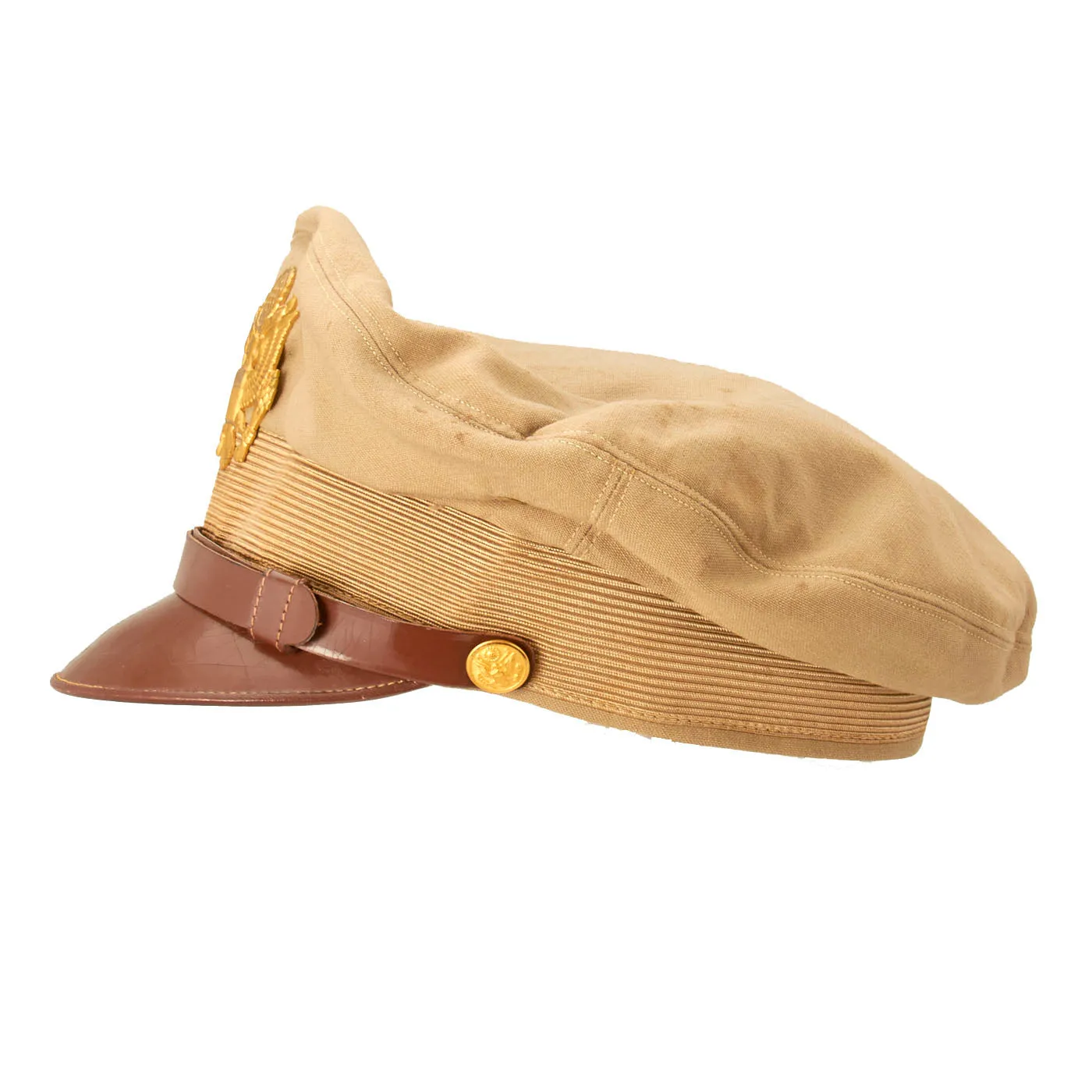 Original U.S. WWII Army Air Force Officer Tan Crusher Cap by Surefit, NYC -Named to Lt. H. London