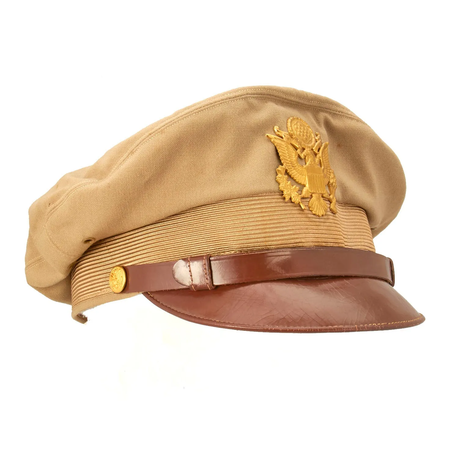 Original U.S. WWII Army Air Force Officer Tan Crusher Cap by Surefit, NYC -Named to Lt. H. London