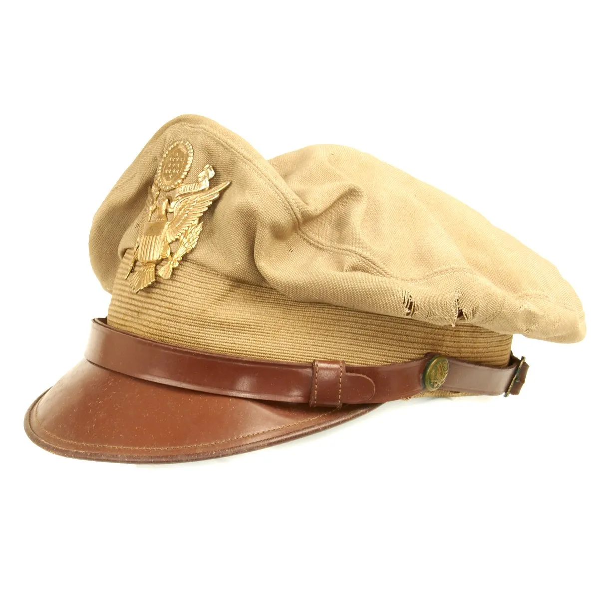 Original U.S. WWII USAAF Officer Khaki AIRFLOW Crush Cap With Rear Chin Strap - Size 6 7/8