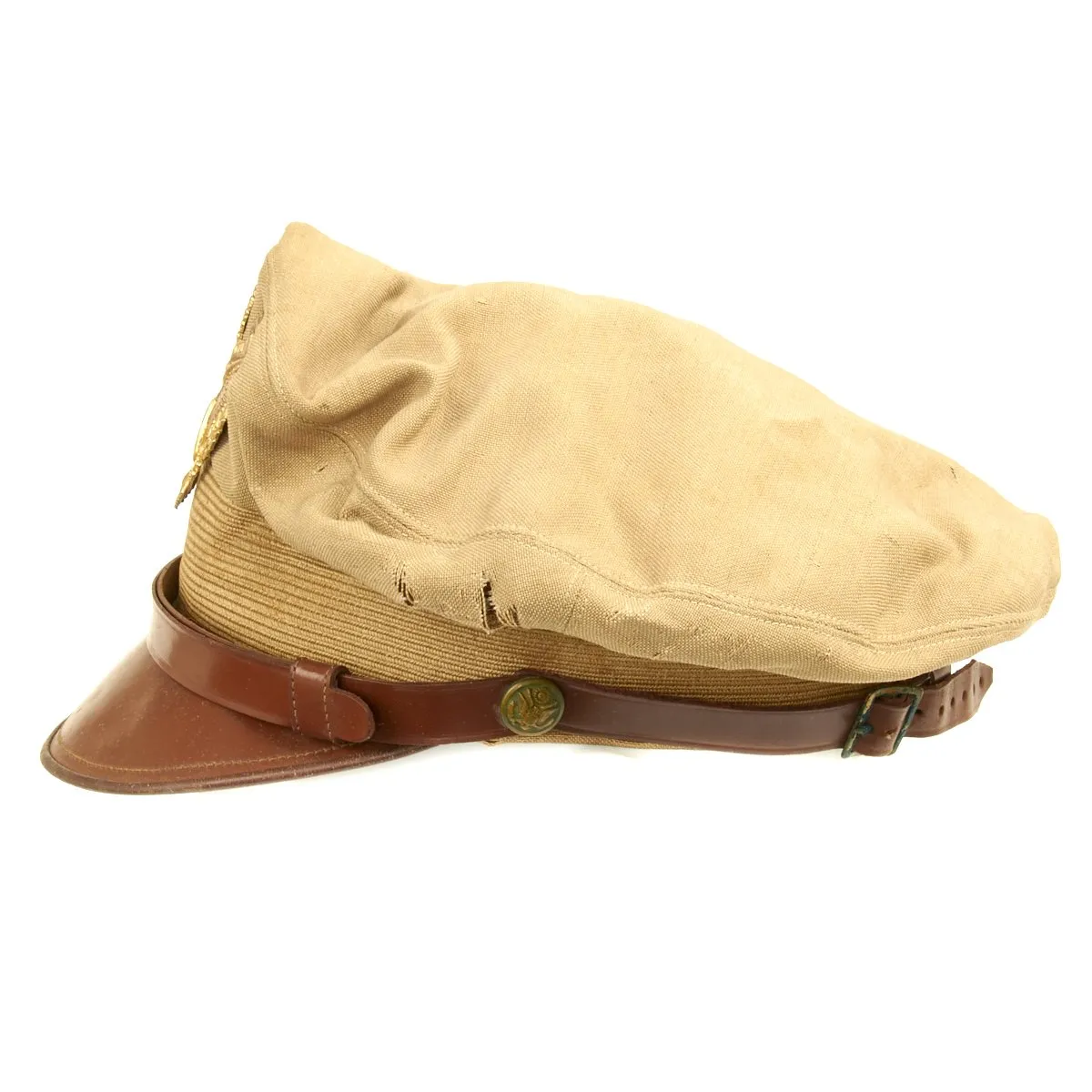 Original U.S. WWII USAAF Officer Khaki AIRFLOW Crush Cap With Rear Chin Strap - Size 6 7/8