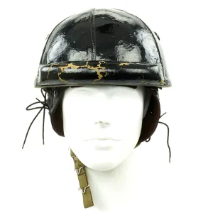 Original WWII Canadian Tanker Crash Helmet with Earphone "Scrum" - Size 7 1/4