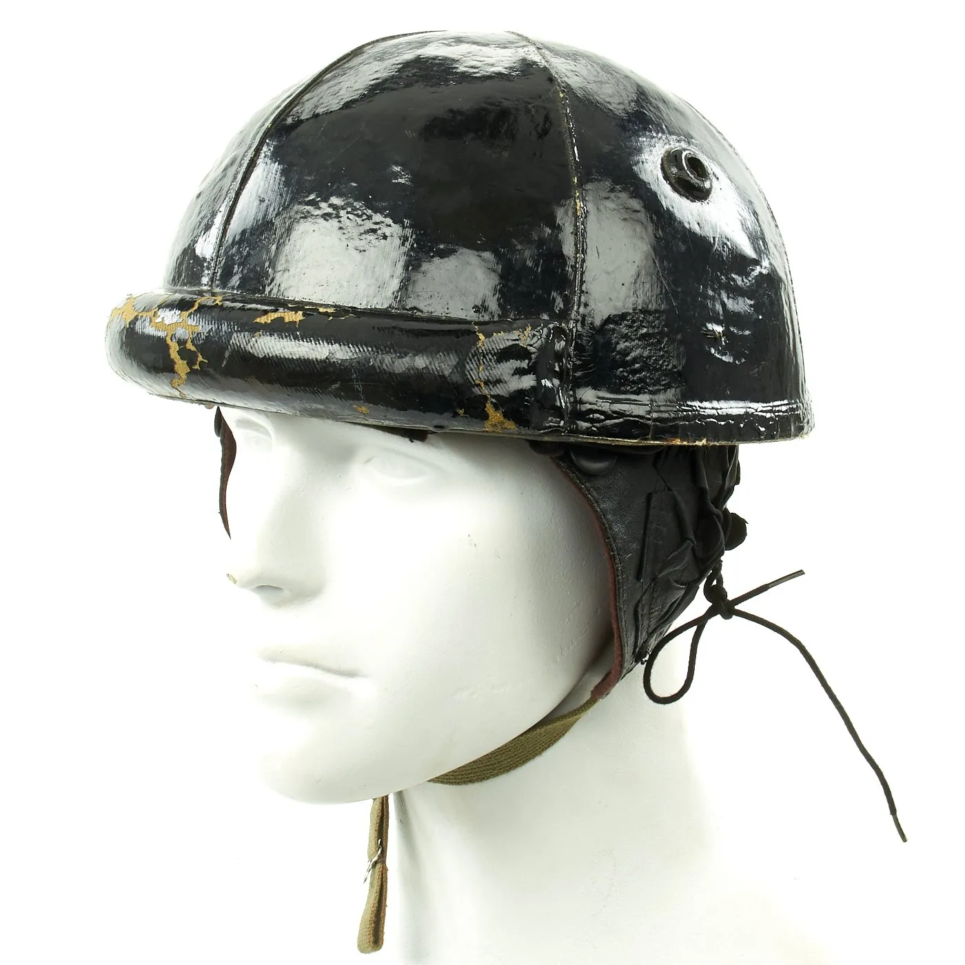 Original WWII Canadian Tanker Crash Helmet with Earphone "Scrum" - Size 7 1/4