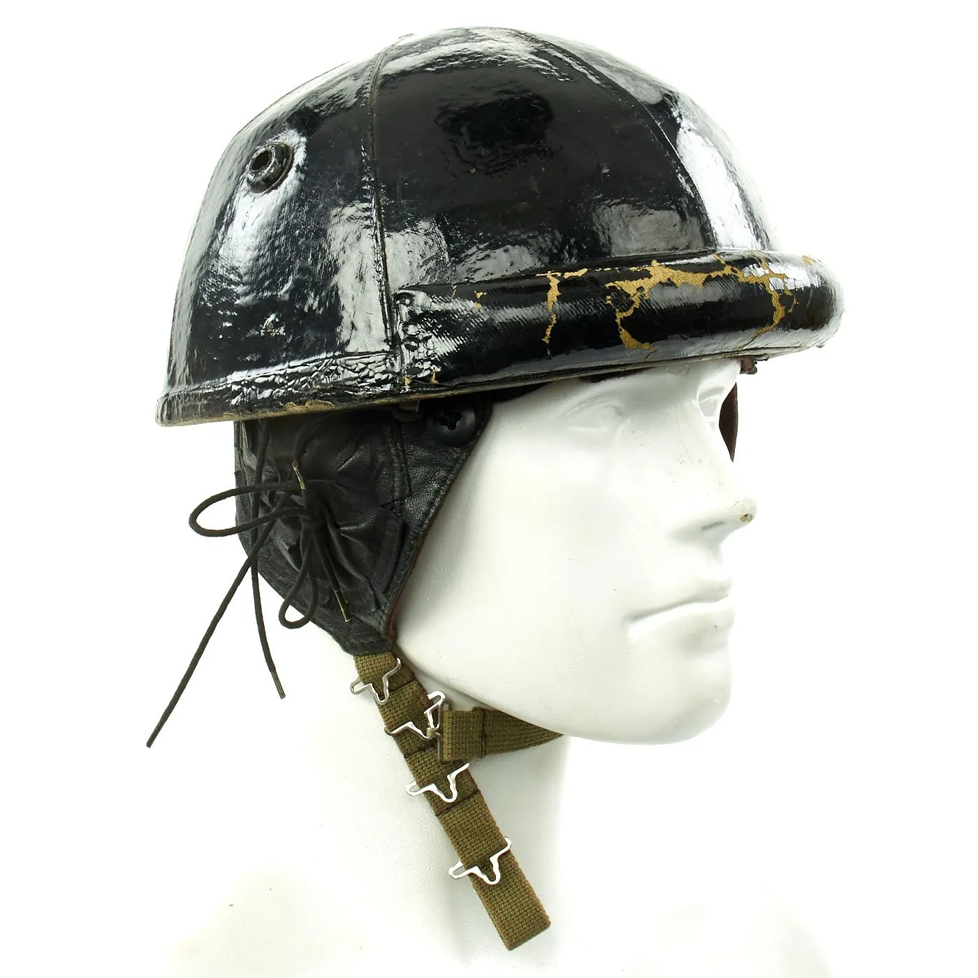 Original WWII Canadian Tanker Crash Helmet with Earphone "Scrum" - Size 7 1/4