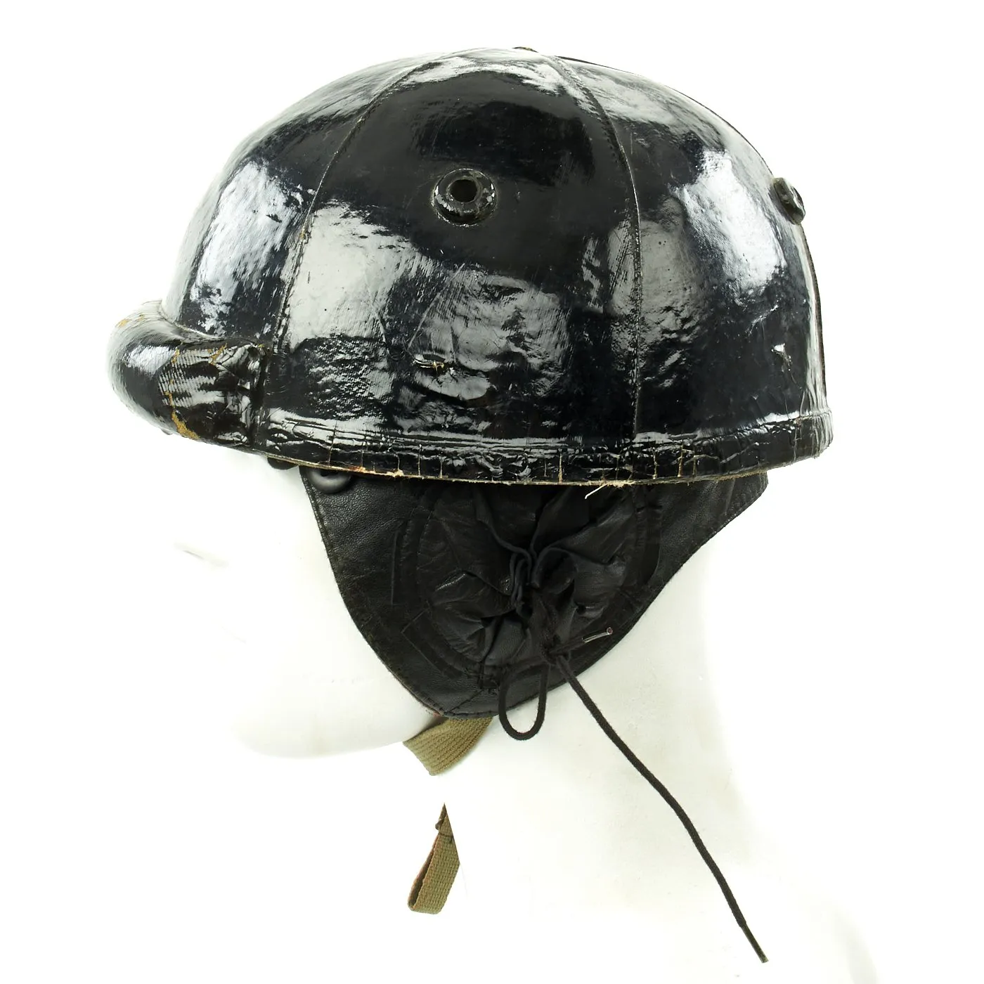 Original WWII Canadian Tanker Crash Helmet with Earphone "Scrum" - Size 7 1/4