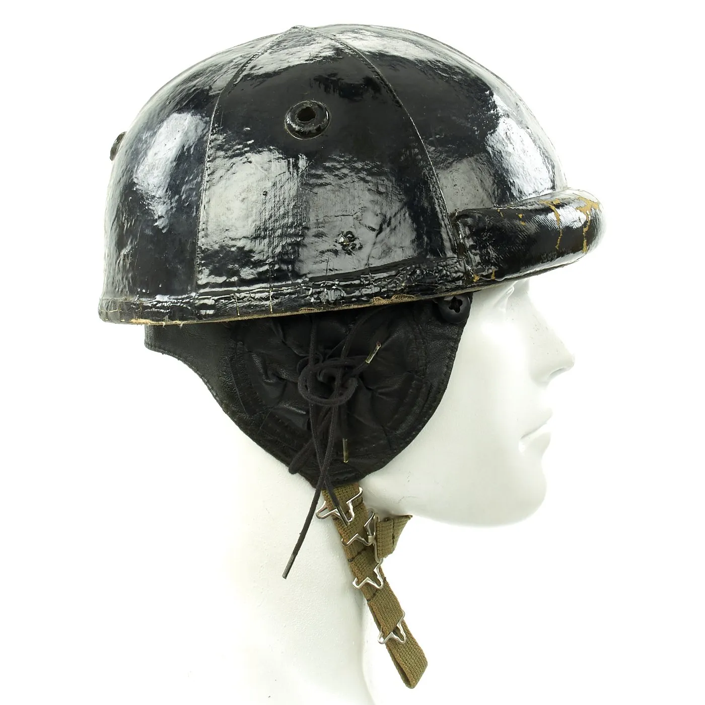 Original WWII Canadian Tanker Crash Helmet with Earphone "Scrum" - Size 7 1/4