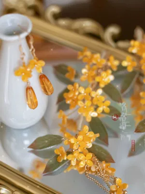 Osmanthus Branch 折桂枝 Handmade Hair Clips & Beaded Earrings