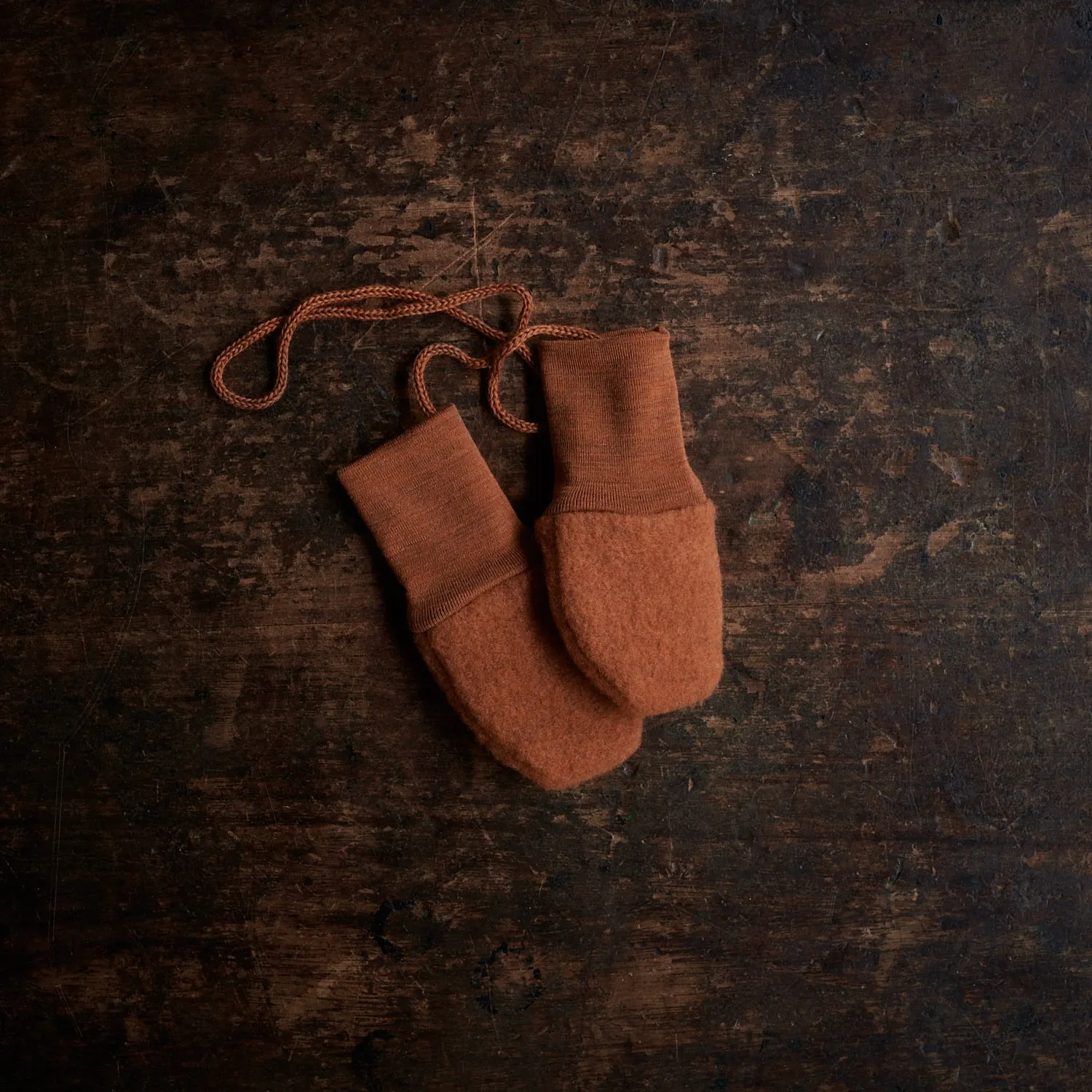 Peep Baby Mittens - Merino Wool Fleece - Deep Rust