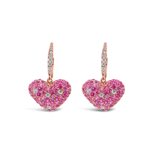 Pink Sapphire & Diamond Heart Earrings