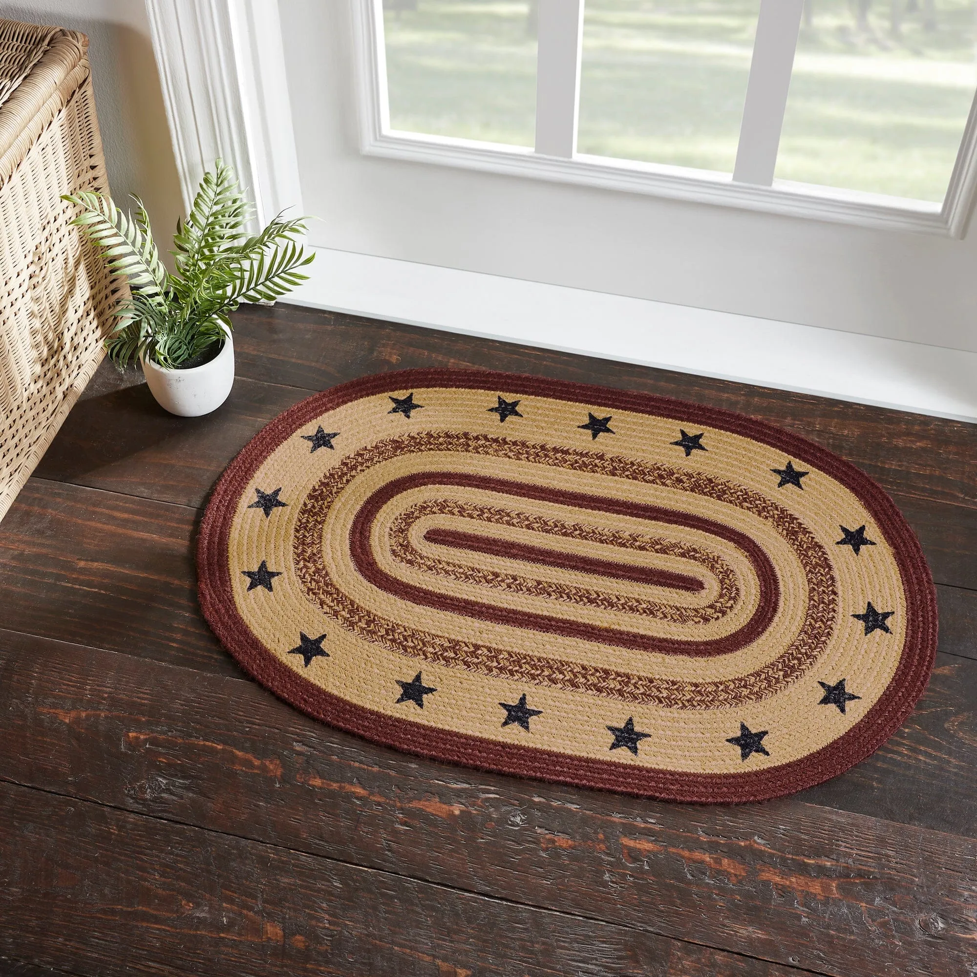 Potomac Stencil Star Oval Braided Rug 24x36" - with Pad