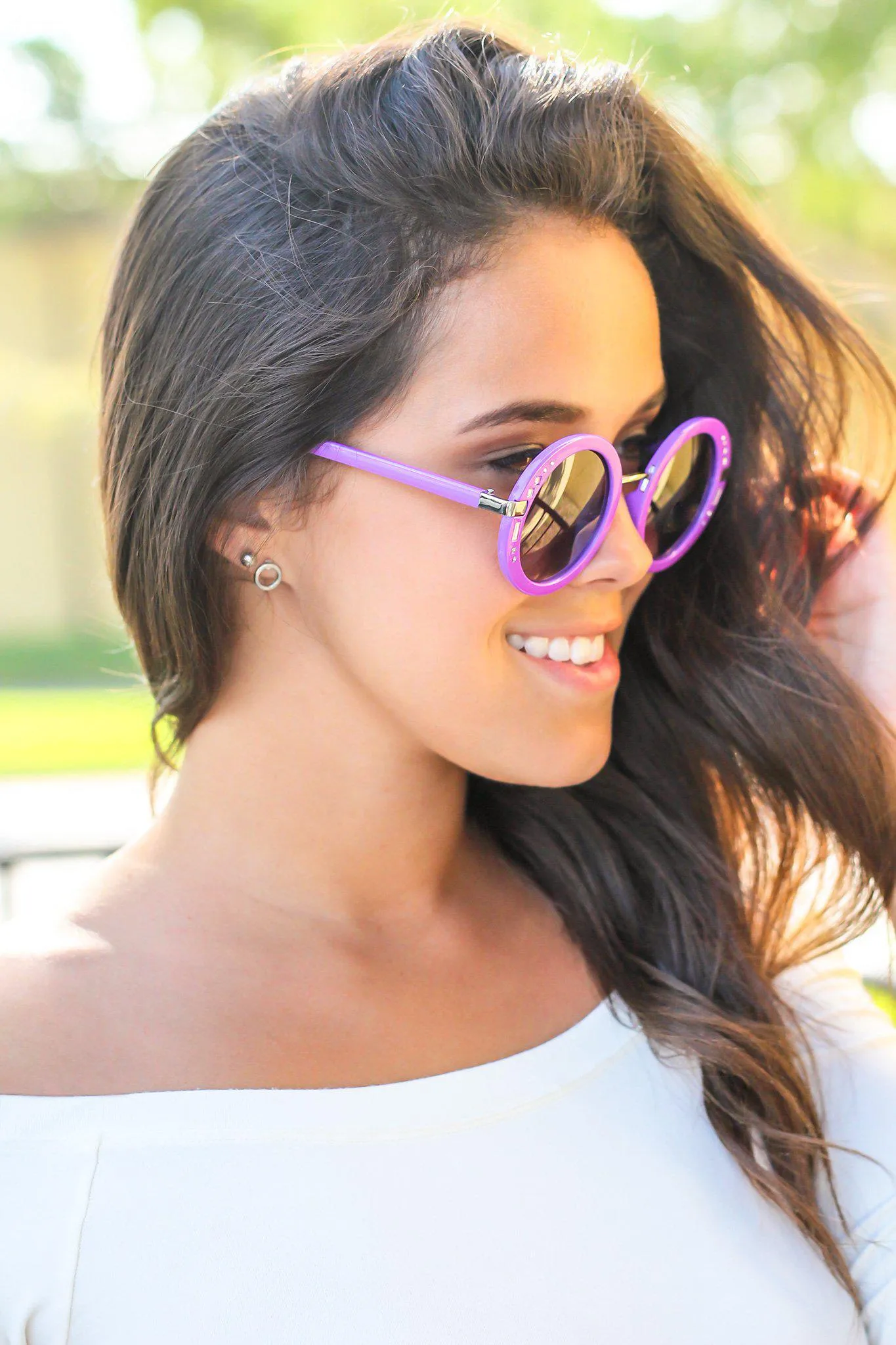 Purple Round Sunglasses with Silver Detail