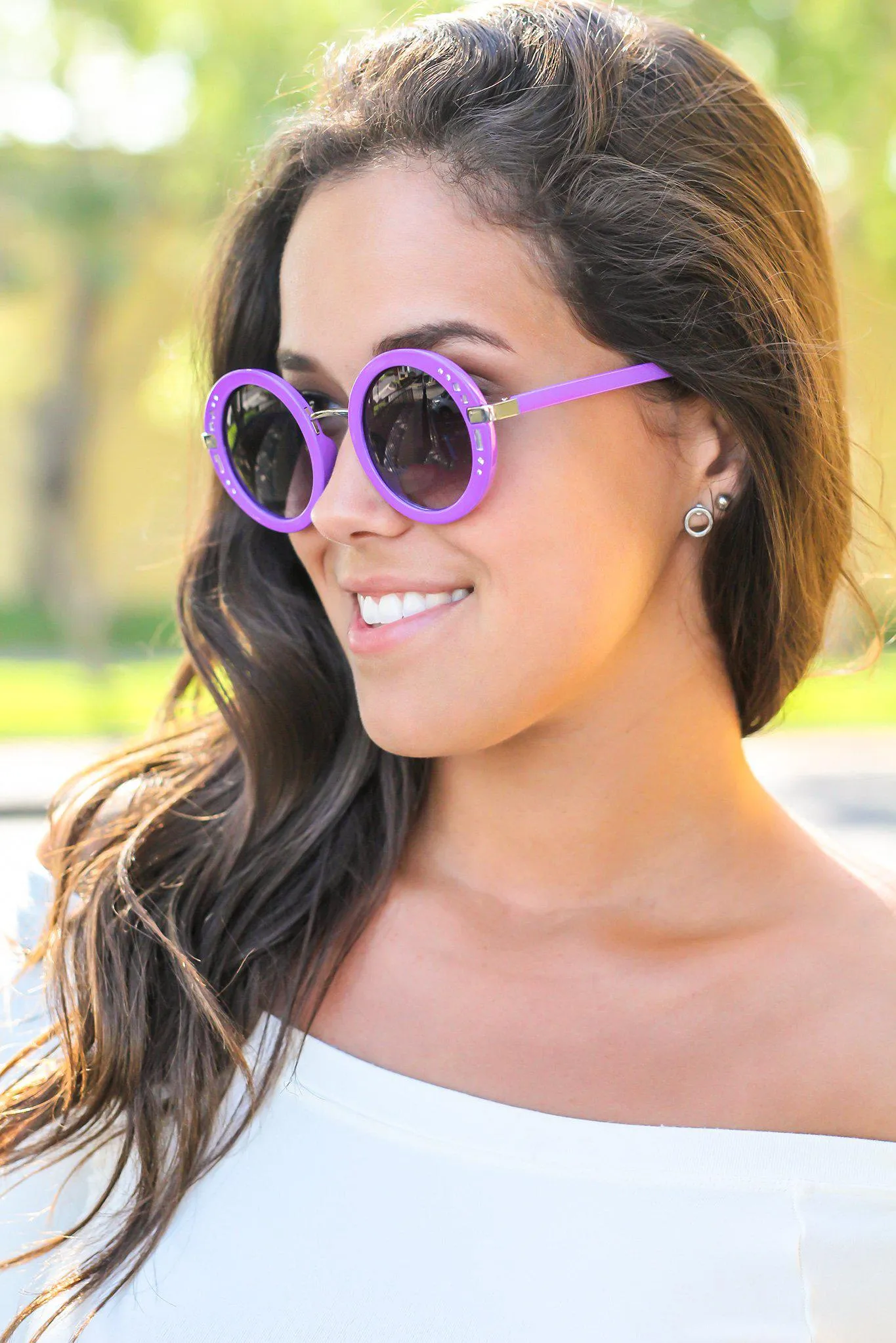 Purple Round Sunglasses with Silver Detail