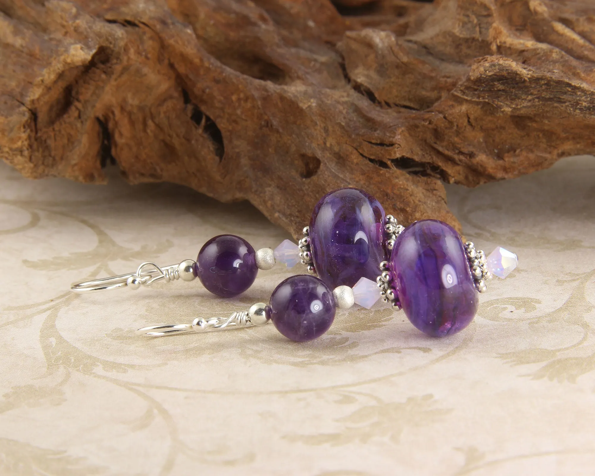 Purple Violet Lampwork Bead Earrings