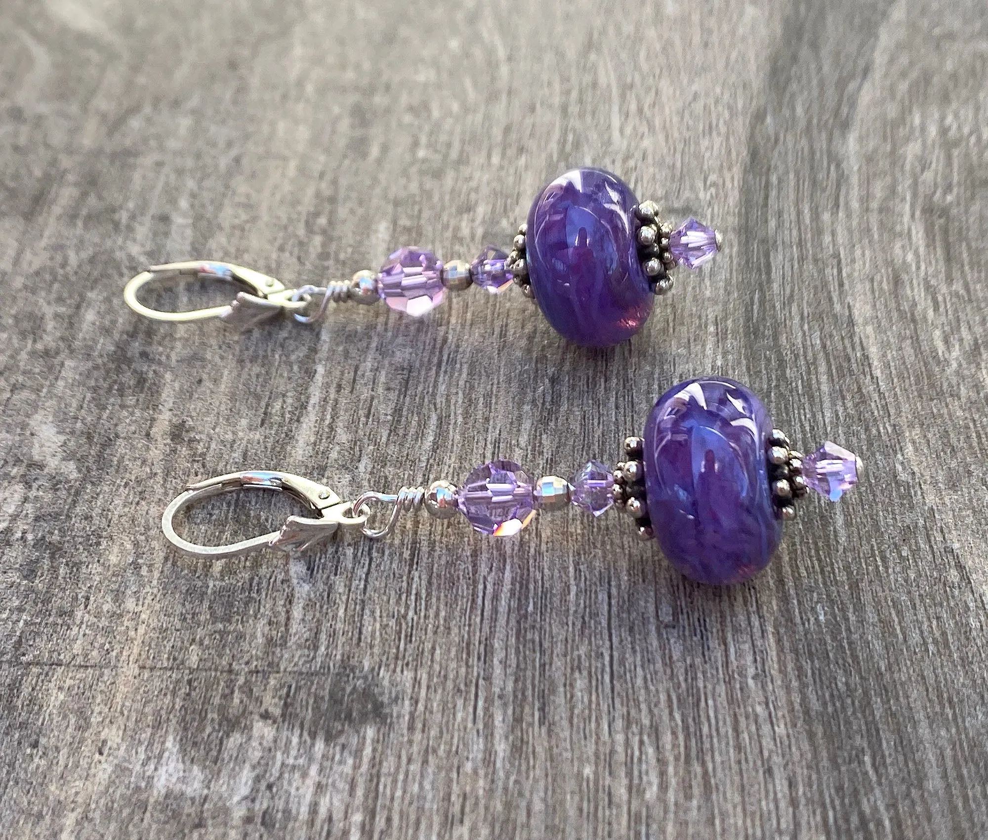 Purple Violet Lampwork Bead Earrings