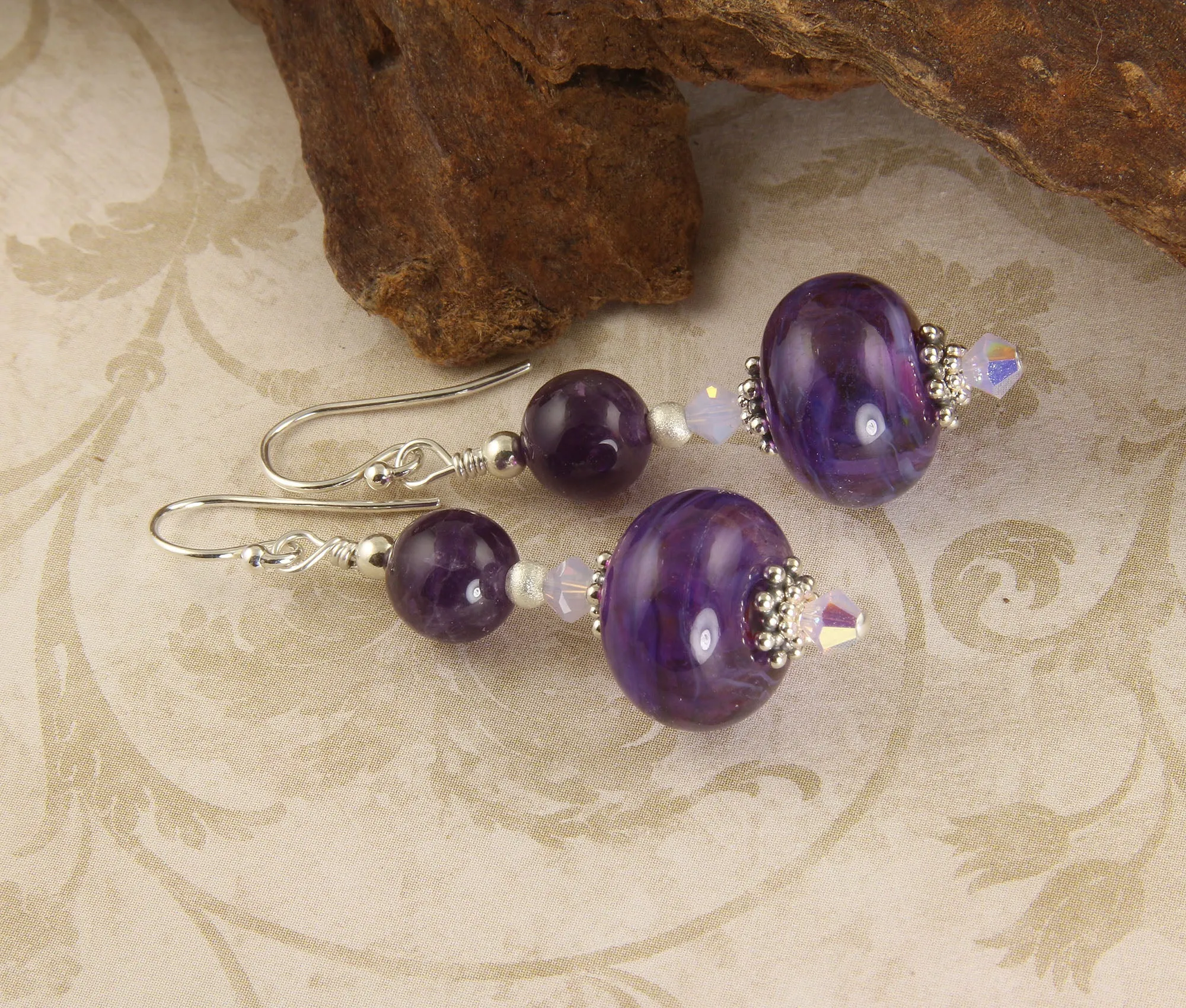 Purple Violet Lampwork Bead Earrings