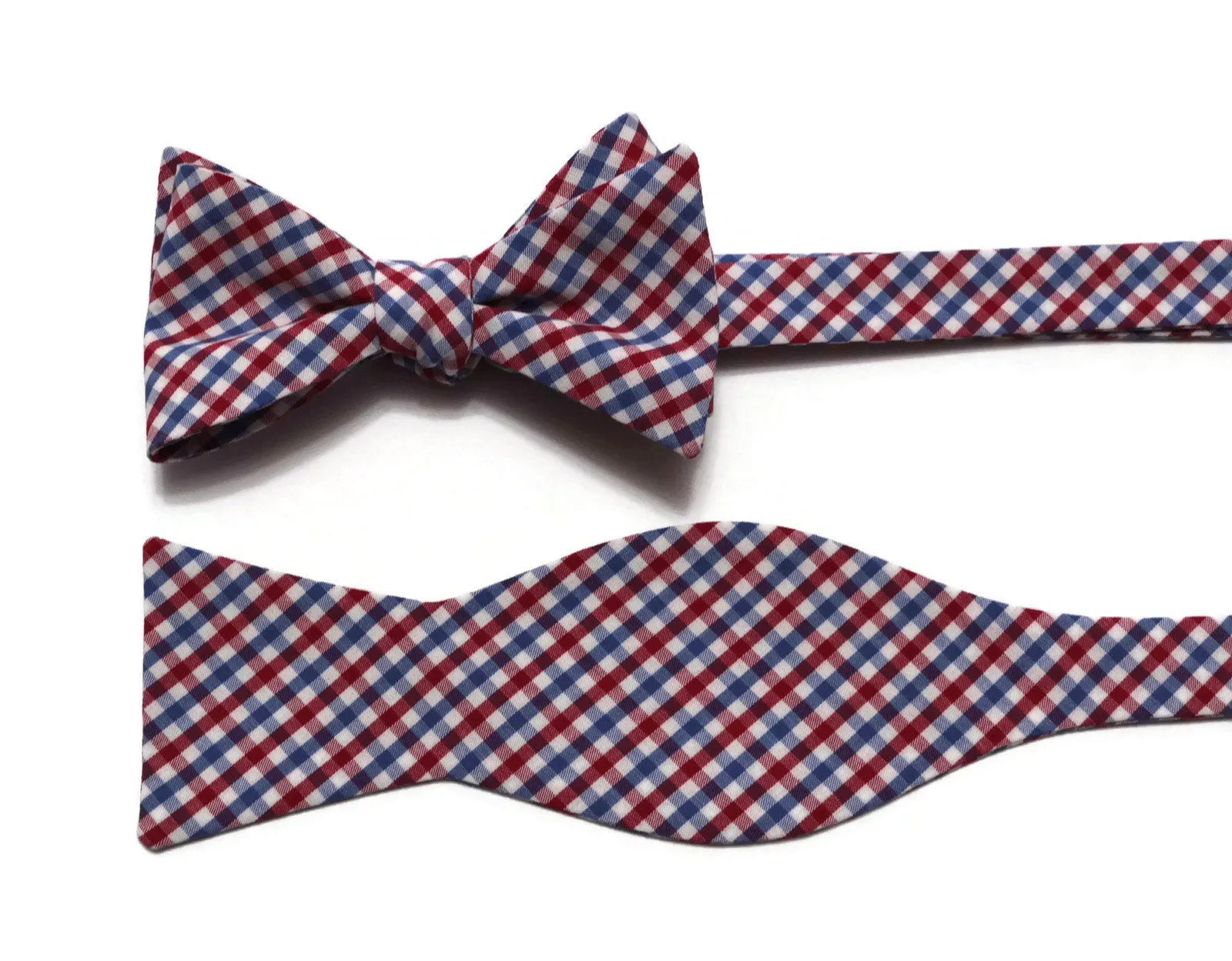 Red & Blue Tattersall Check Cummerbund & Bow Tie