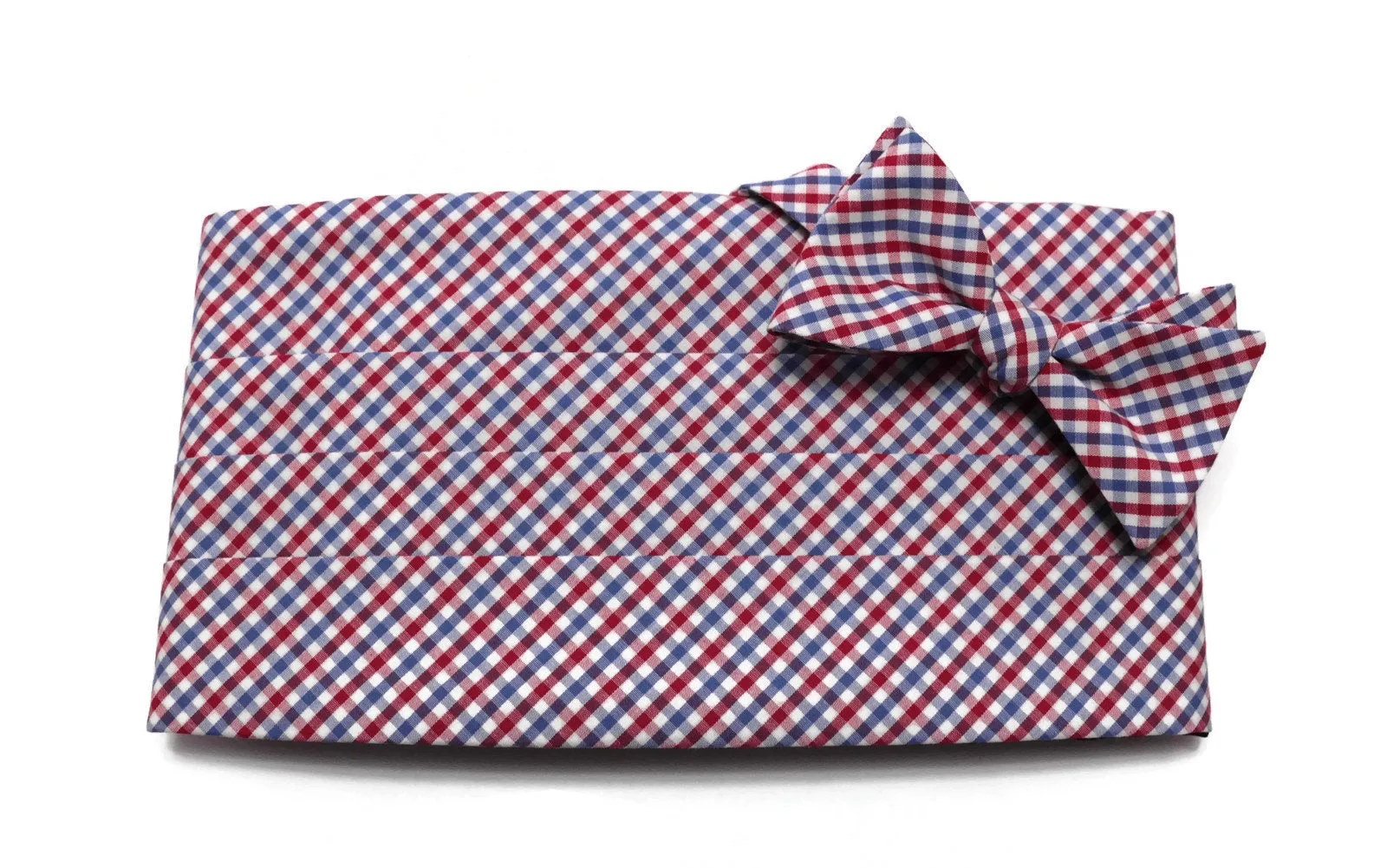 Red & Blue Tattersall Check Cummerbund & Bow Tie