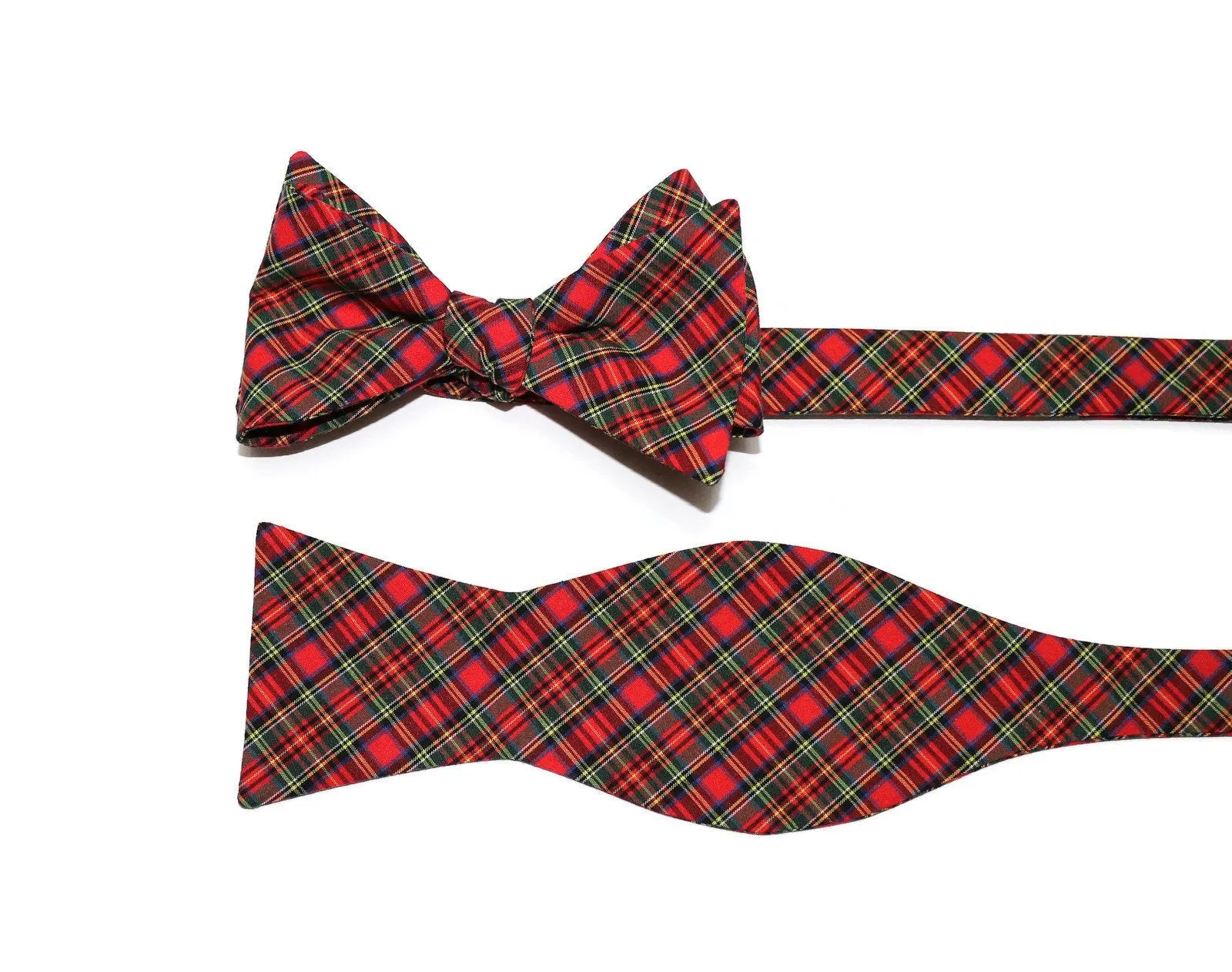 Red & Green Tartan Plaid Cummerbund & Bow Tie