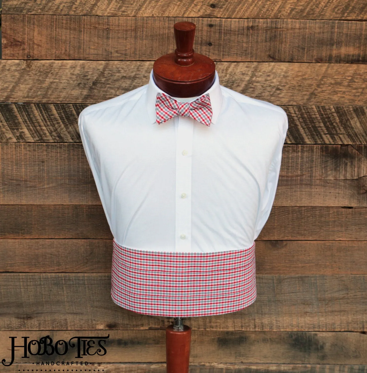 Red & Grey Tattersall Cummerbund & Bow Tie