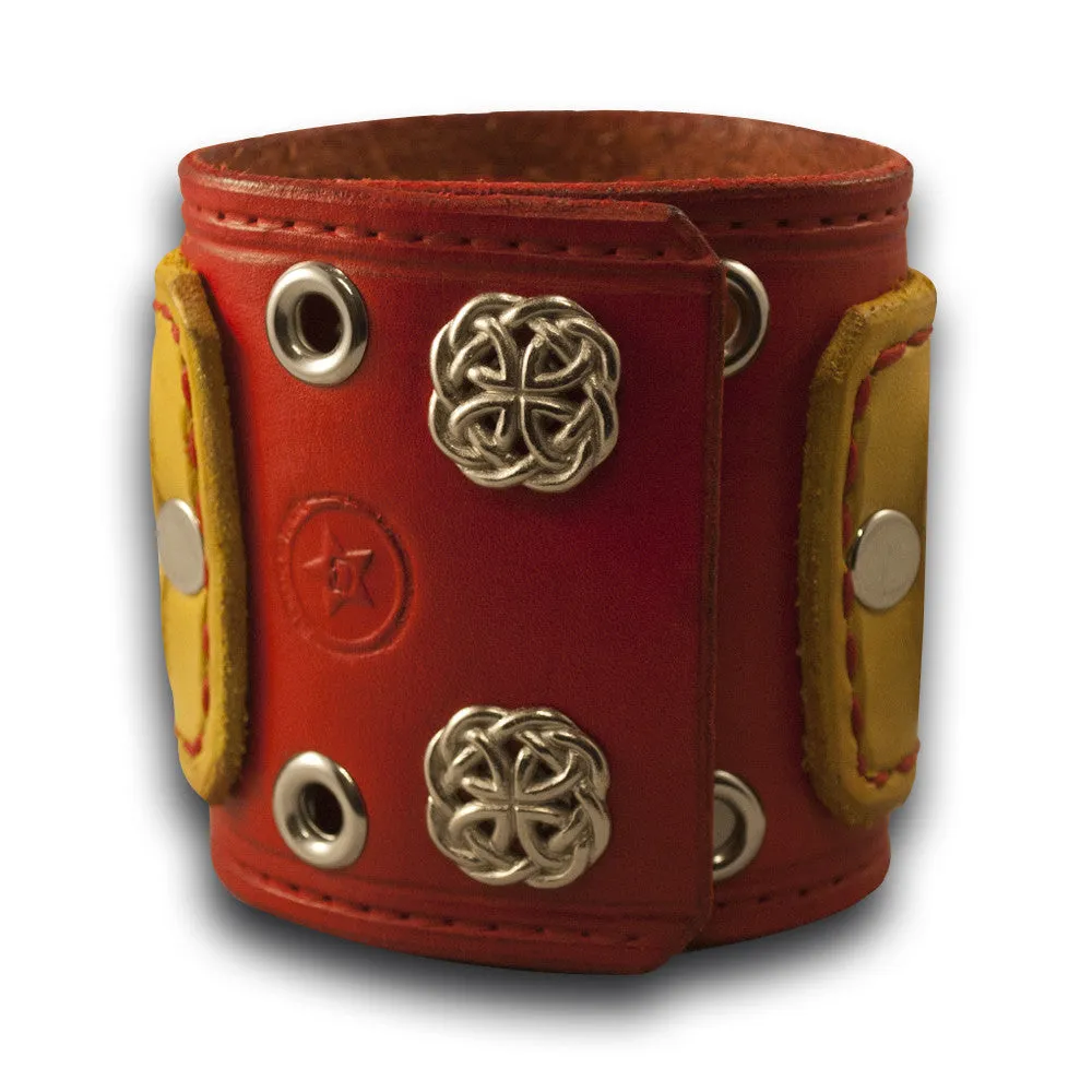 Red & Yellow Leather Layered Cuff Watch - Stainless Sapphire