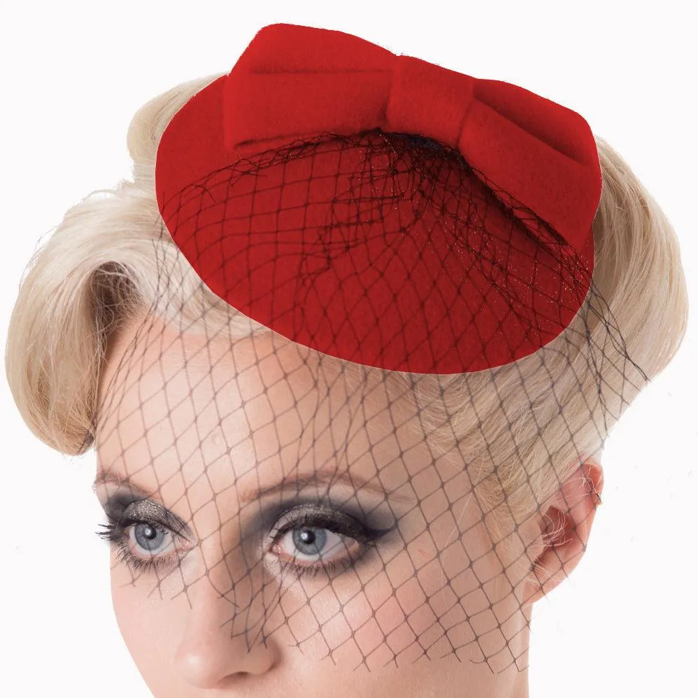 Red Detail Fascinator with Matching Veil